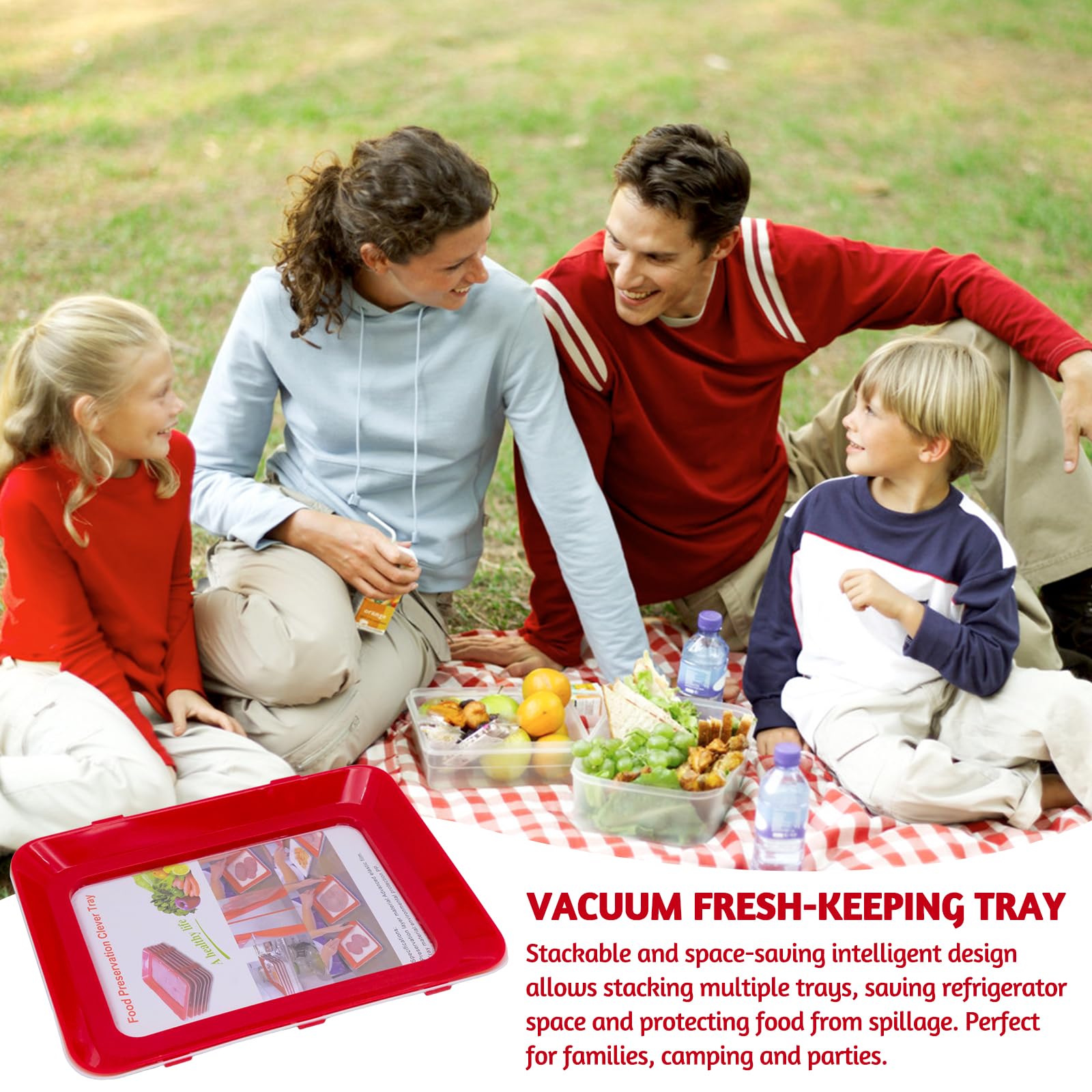 2-Pack Reusable Food Storage Trays - Stackable BPA-Free Plastic Food Preserver Containers for Fruits, Vegetables & Meal Prep - Perfect for Fridge, Pantry & Picnic Organization