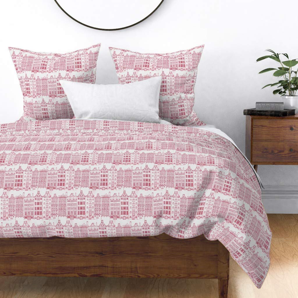 Custom Red & White Photographic Drawing Hand Print Cotton Sateen Duvet Cover - Full/Queen Size | Spoonflower Premium Bedding for Modern Bedrooms & Guest Rooms