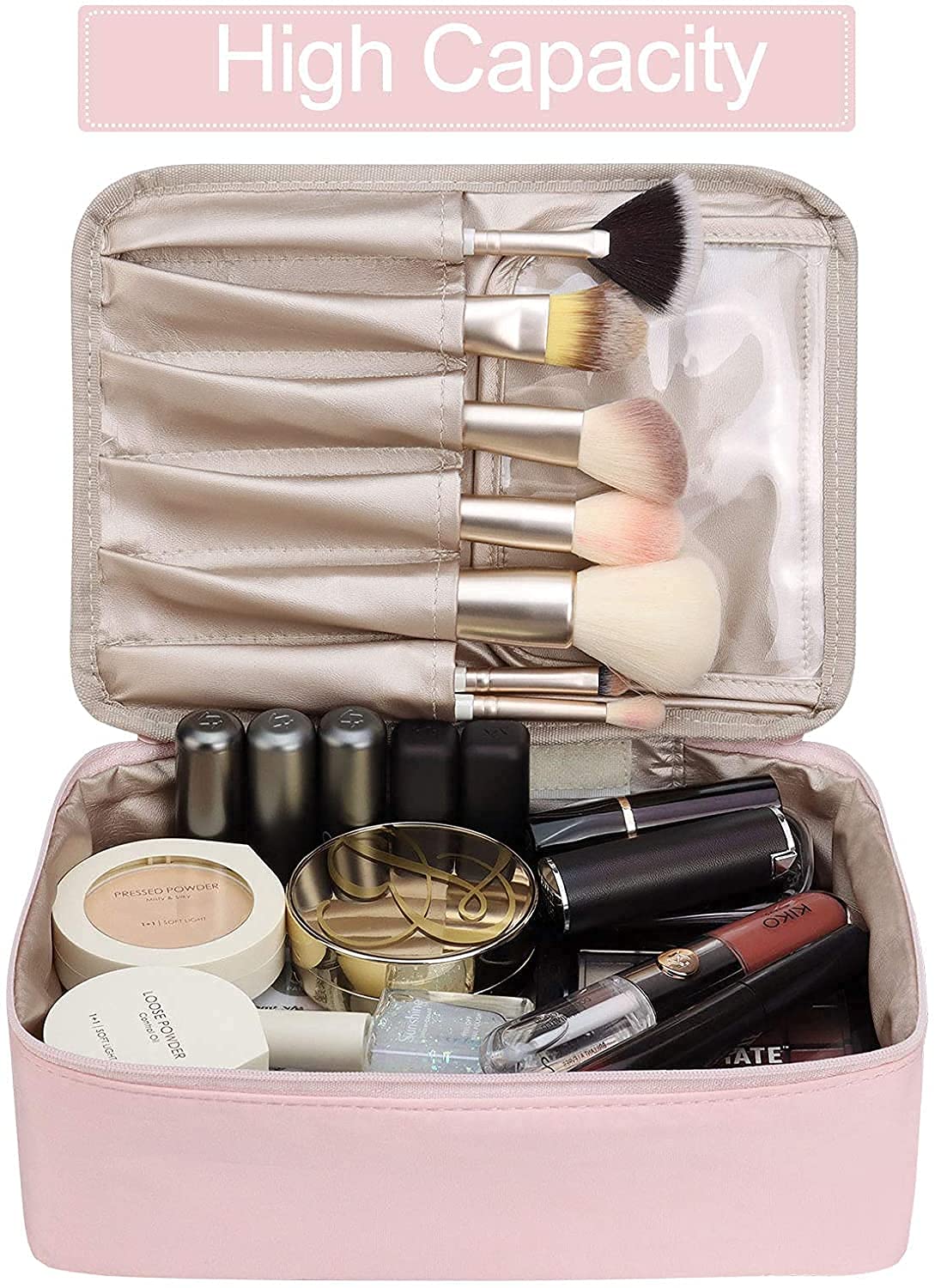 CLUSPEX Pink Cosmetic Organizer Bag with Pouch - Travel Makeup Bag for Women, Large Makeup Organizer for Brushes, Toiletries & Cosmetics (24x17x7cm) - Perfect for Home, Travel & Daily Use