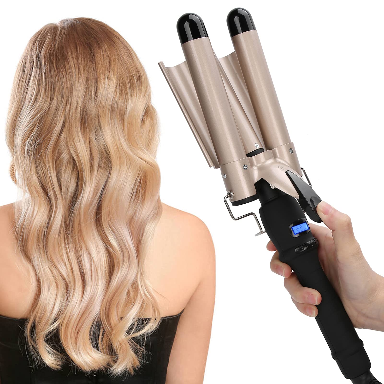 Professional 32mm Hair Waver Curling Iron - Anti-Slip, Comfortable & Durable Ceramic Tourmaline Curling Wand for Salon, Home, Wedding & Party Styling - Perfect for Beach Waves, Loose Curls & Volume Boosting