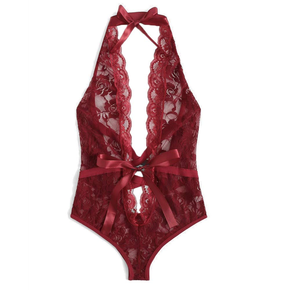 Sexy Floral Lace Babydoll Nightwear for Women - Low Back Cross Strap Sleepwear & Lingerie Set - Perfect for Valentine's Day, Honeymoon & Romantic Nights