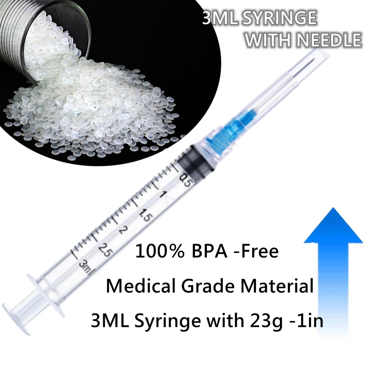 50 Pack Sterile 3cc 3ml Syringe with 23G 1 Inch Needle - Precision Liquid Measuring for Lab Research, Medical Use & Industrial Dispensing | Ideal for Scientific Experiments, Medication Administration & Chemical Applications