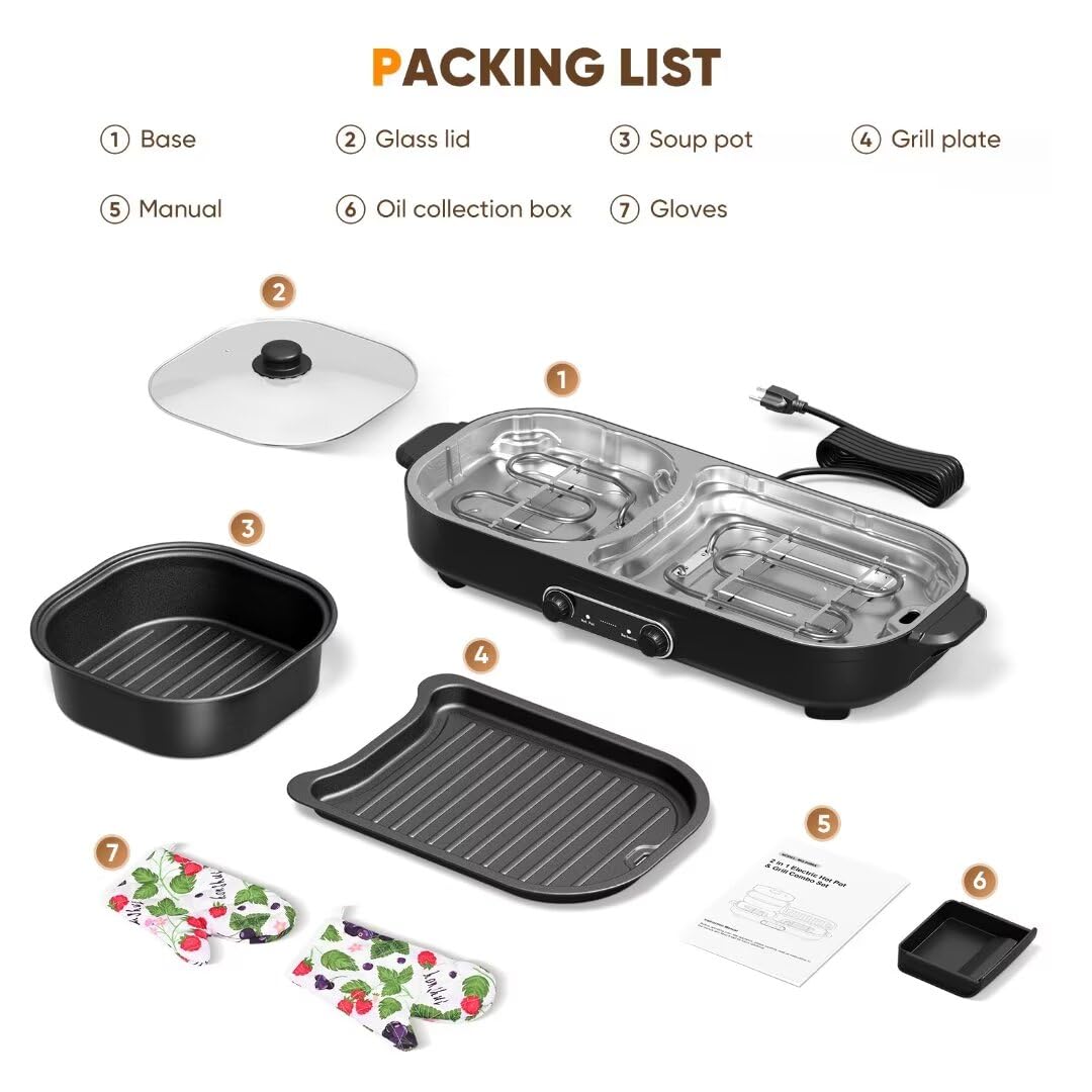 Electric Hot Pot with Grill - Korean BBQ & Shabu Shabu Combo, Non-Stick Removable Pot, Adjustable Temperature Control for Indoor Cooking | Perfect for Family Gatherings, Dinner Parties & Asian Cuisine Lovers