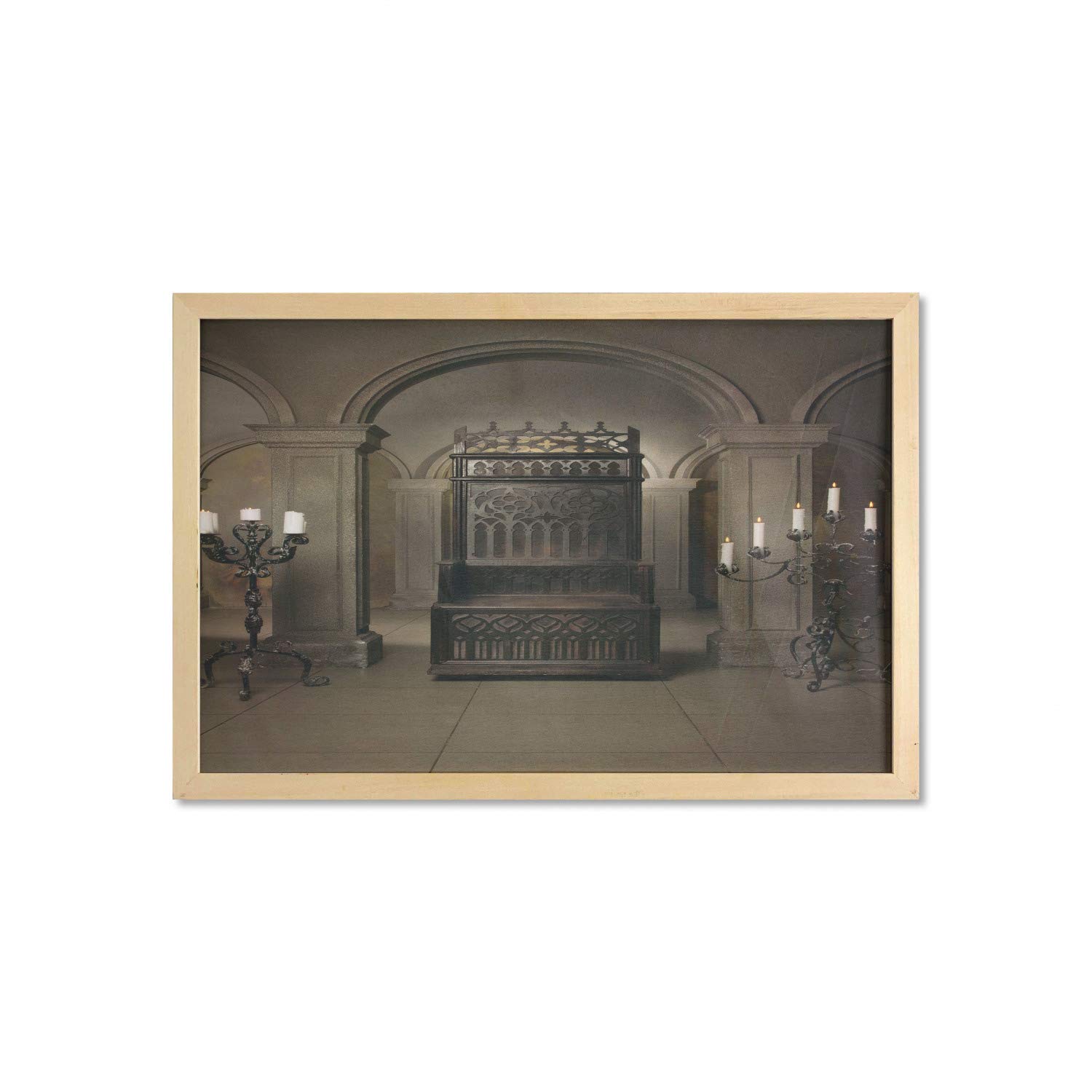 Ambesonne Gothic Wall Art with Frame - Medieval Castle Renaissance Kingdom Heritage Retro Print, 35