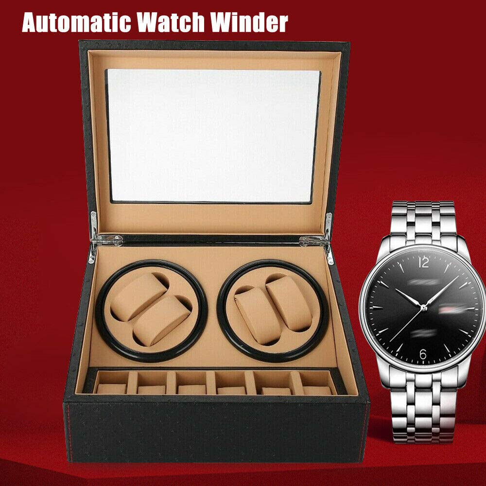 TBVECHI Luxury Automatic Watch Winder & Display Box - 4+6 Watch Storage Case for Men & Women - Perfect for Watch Collectors & Gift Giving - Black (Ideal for Home, Office & Travel Use)