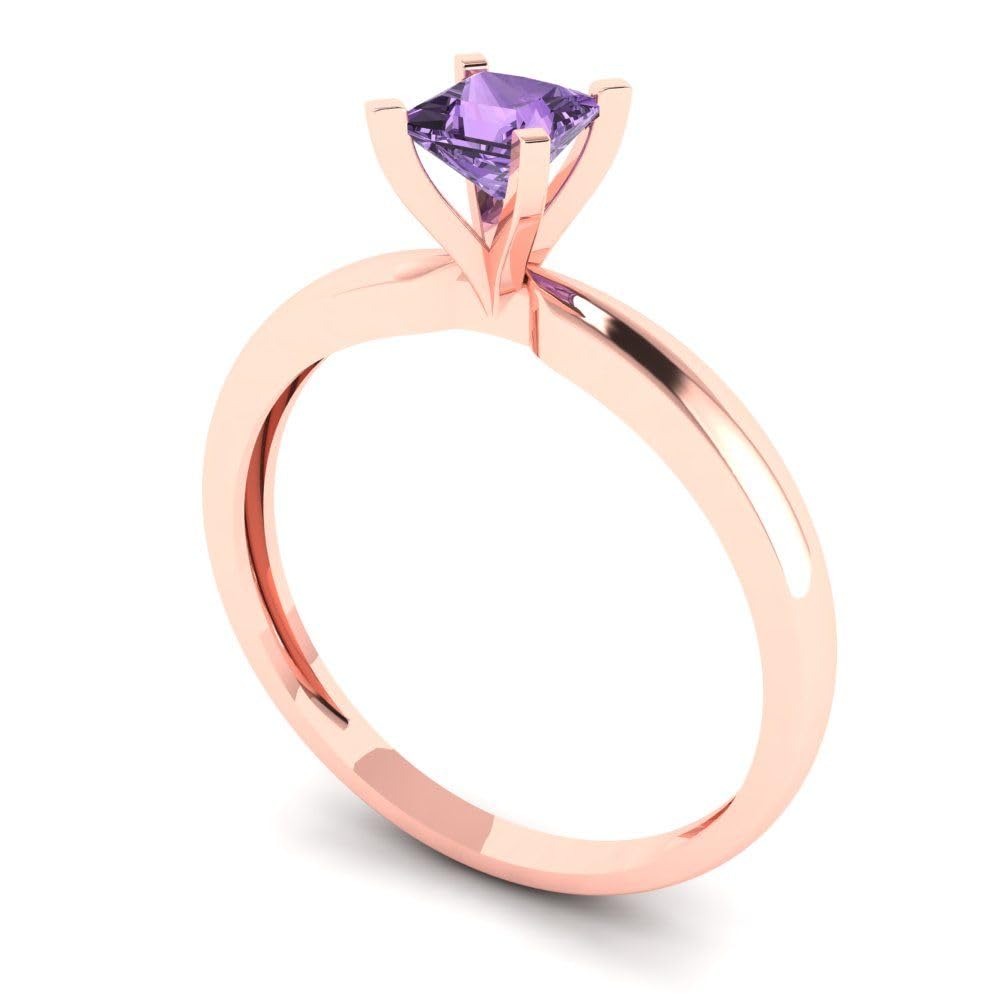 0.50ct Princess Cut Simulated Alexandrite Engagement Ring - 14k Rose Gold Solitaire Bridal Wedding Band for Anniversary, Proposal & Special Occasions