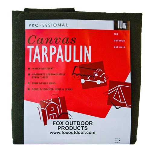 Fox Outdoor Products OD Canvas Tarp - Heavy Duty Waterproof Camping Tarp for Outdoor Shelter, Picnic, Beach & Emergency Use