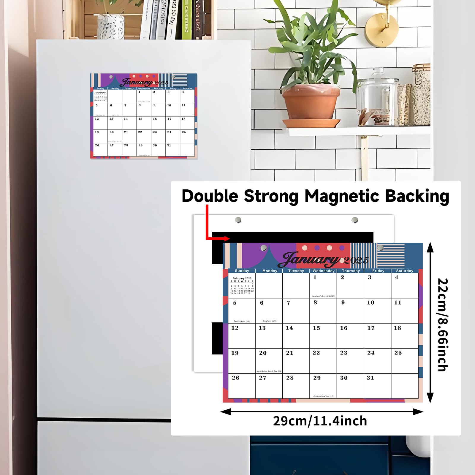 2025 Magnetic Refrigerator Calendar - 12 Month View, Retro Style Family Organizer with Event & Appointment Reminders - Perfect for Kitchen, Office & Home Planning
