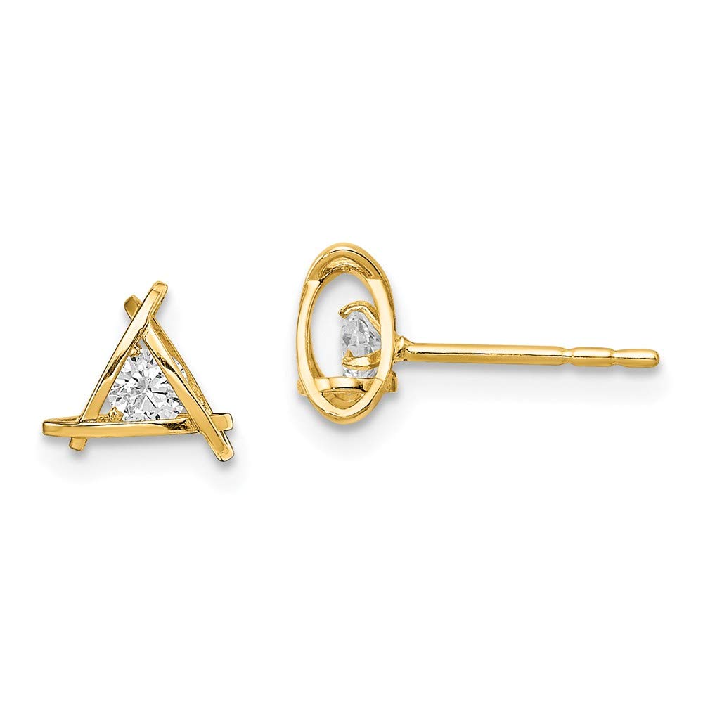 14K Yellow Gold Cubic Zirconia Triangle Stud Earrings for Women - Elegant Weaved Design, Hypoallergenic Post Earrings for Daily Wear, Gift Giving & Special Occasions