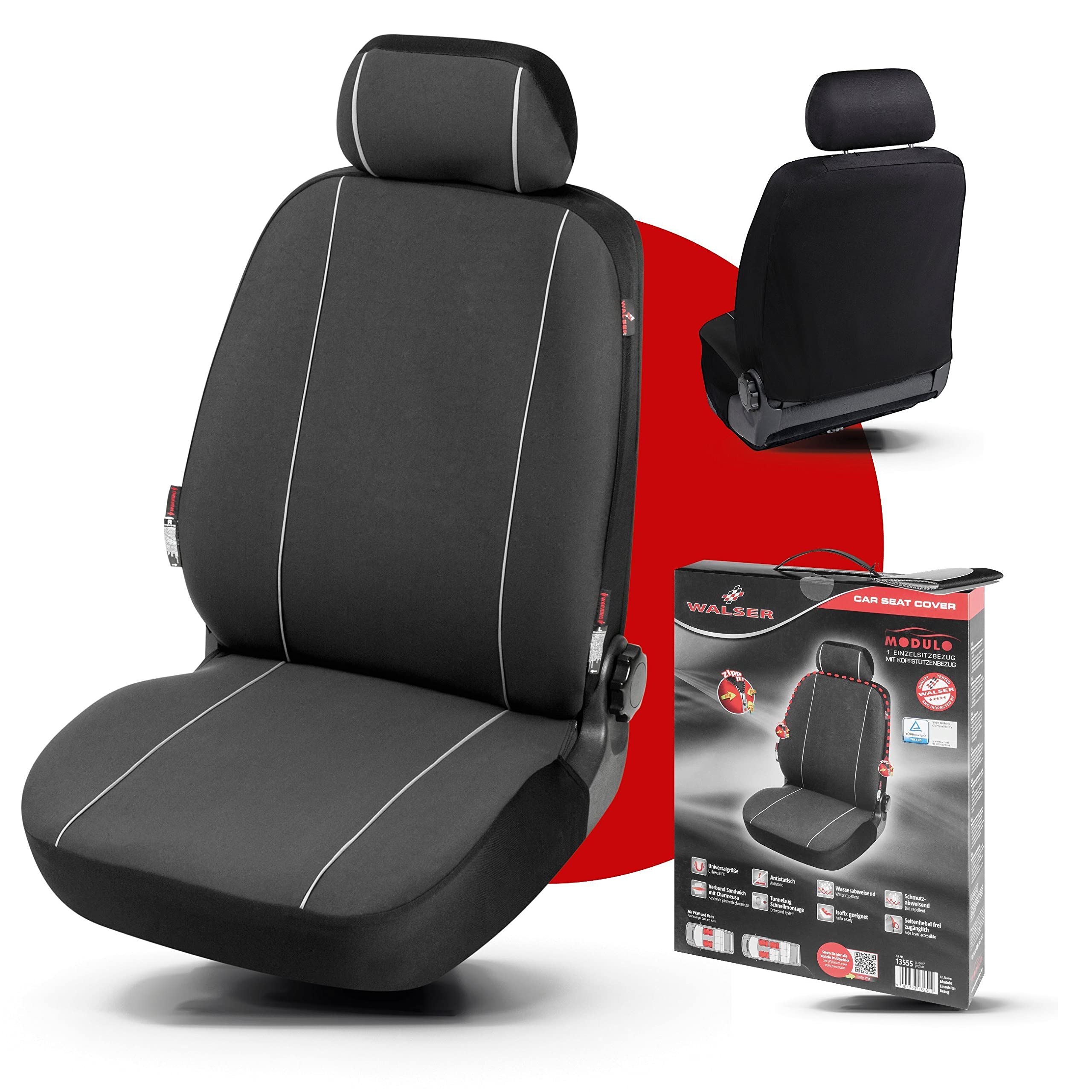 Walser Modulo Universal Single Front Car Seat Cover - Black (Model 13555) | Durable & Stylish Protection for Cars, Trucks & SUVs