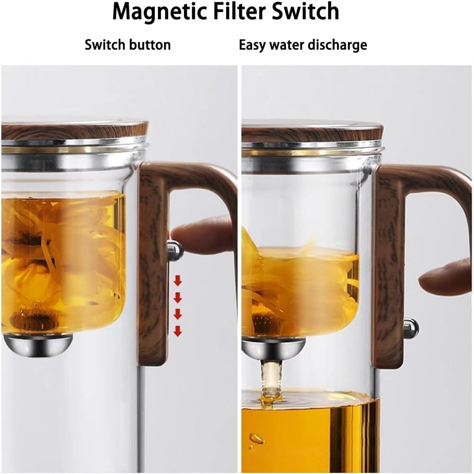 Enchanti Tea Pot - Magic Glass Teapot with Wooden Handle & Press Control for Loose Tea | Water Separation Design for Perfect Brewing | Ideal for Tea Ceremonies, Witchcraft Rituals & Home Decor