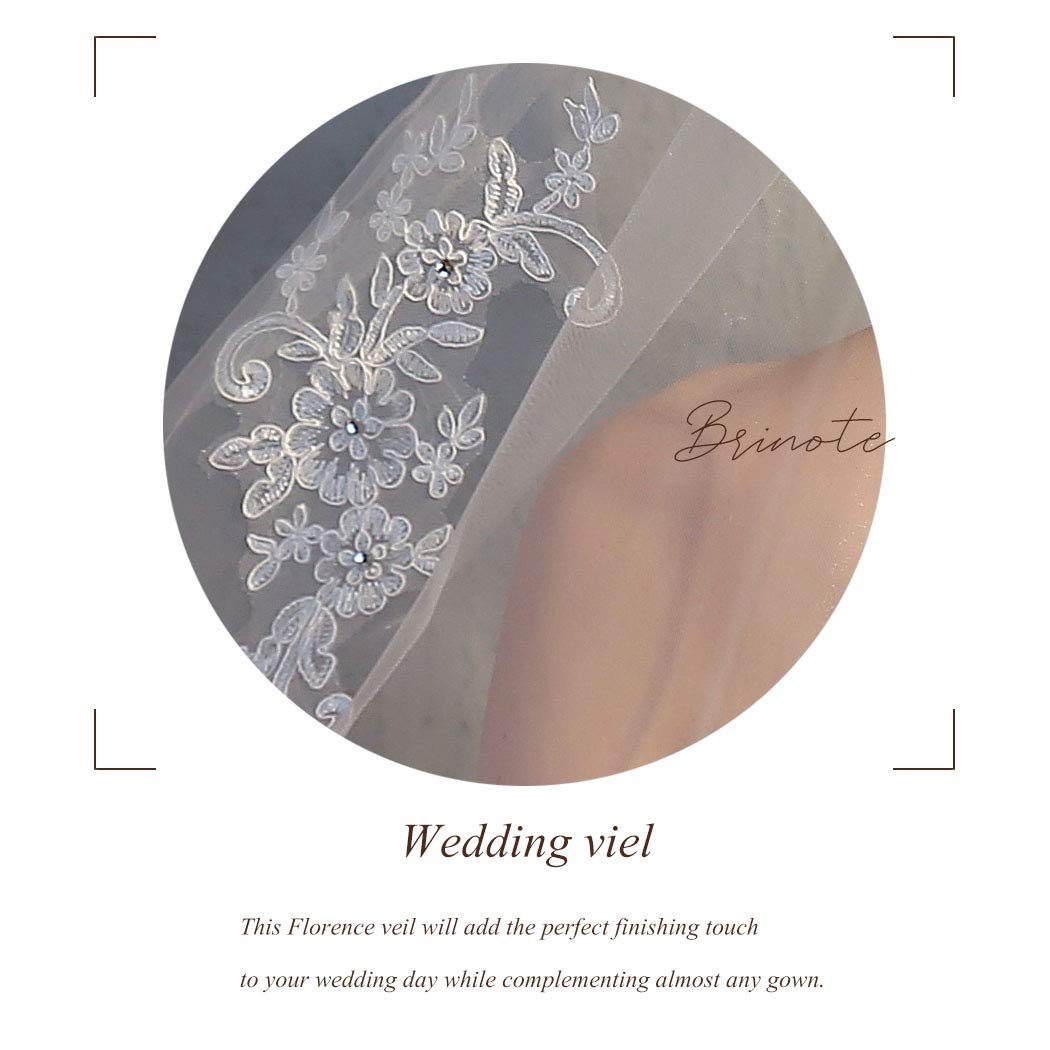 Crystal Embroidered Wedding Veil - 1 Tier Short Hip Length Bridal Veil with Lace Applique | Soft Tulle Hair Accessory for Women & Girls (Ivory) | Perfect for Church Weddings, Beach Ceremonies & Bridal Portraits