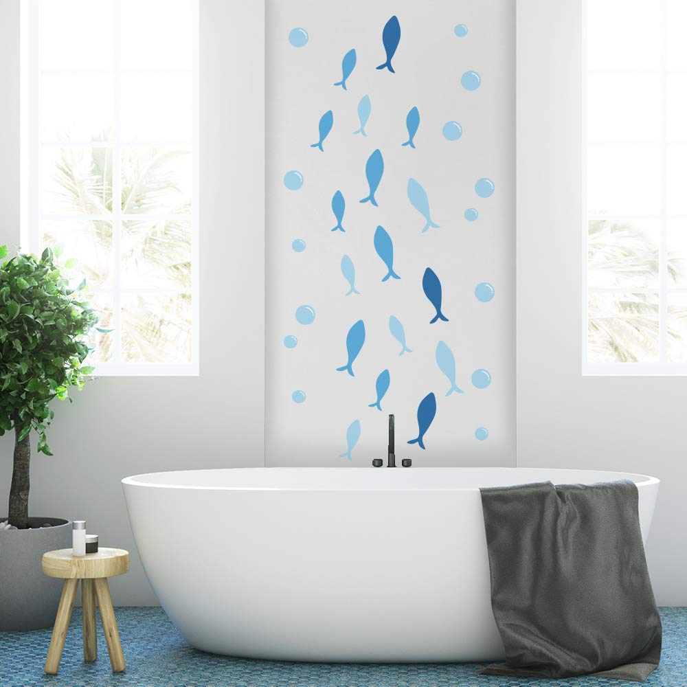 42-Piece Ocean Fish Wall Decals with Bubbles - Blue Fish Wall Stickers for Kids' Room Decor | Underwater Theme Nursery & Playroom Wall Art