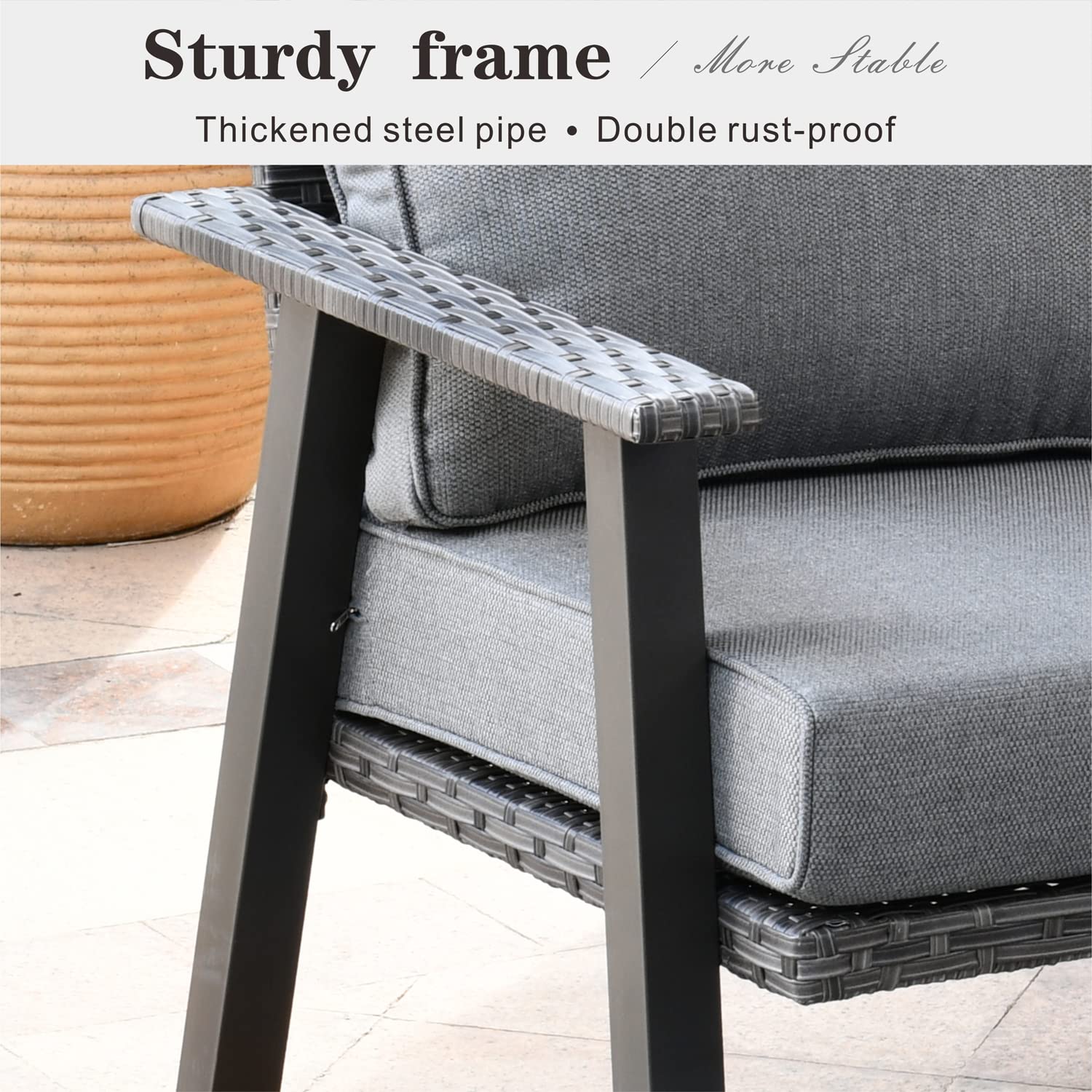 Ovios Patio Chairs Set of 2 - All-Weather Wicker Rattan Outdoor Chairs with Comfortable Cushions, High Back Single Sofa for Porch, Garden, Backyard & Deck - Dark Grey - Perfect for Relaxing, Lounging & Entertaining Guests Outdoors
