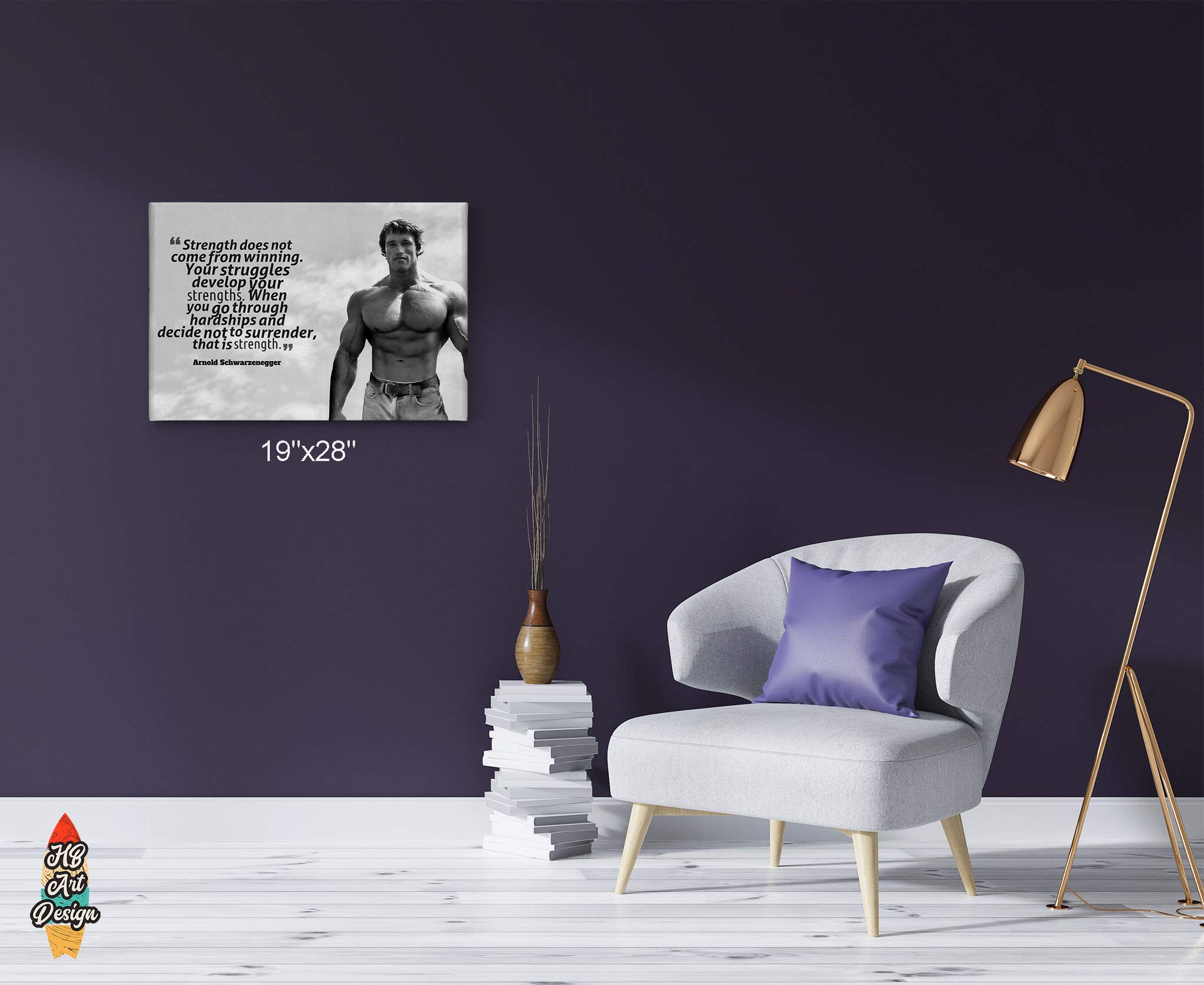 HB Art Design Arnold Schwarzenegger Motivational Canvas Wall Art - 'Strength' Inspirational Quote in Black & White (30x40 inches) - Perfect for Gym, Home Office, Living Room & Bedroom Decor