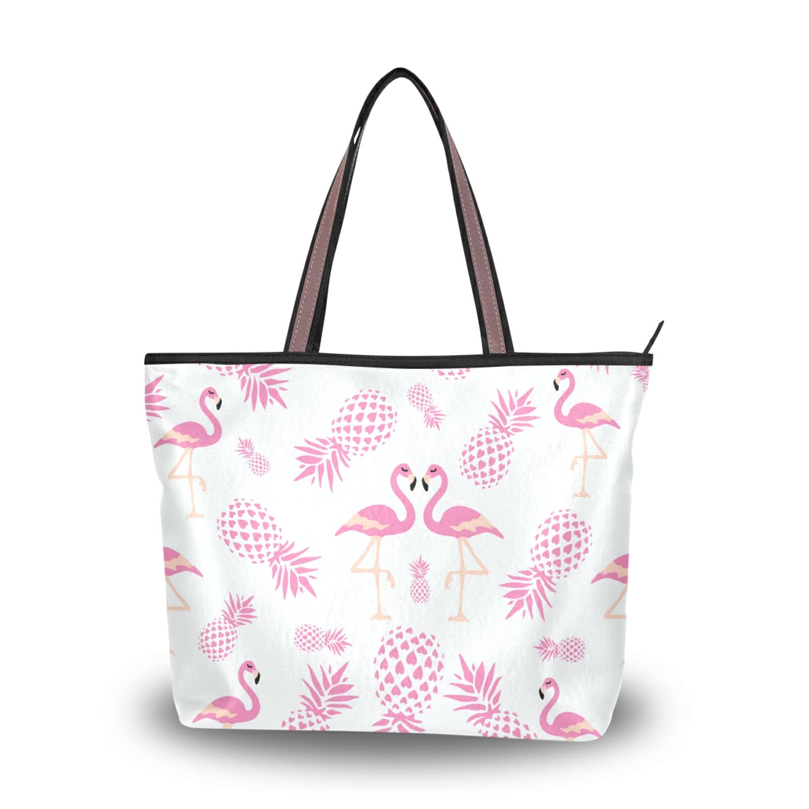 Stylish Flamingo & Pineapple Tote Bag for Women - Reusable Beach Shoulder Bag, Fashionable Handbag for Travel, Shopping & Summer Outings
