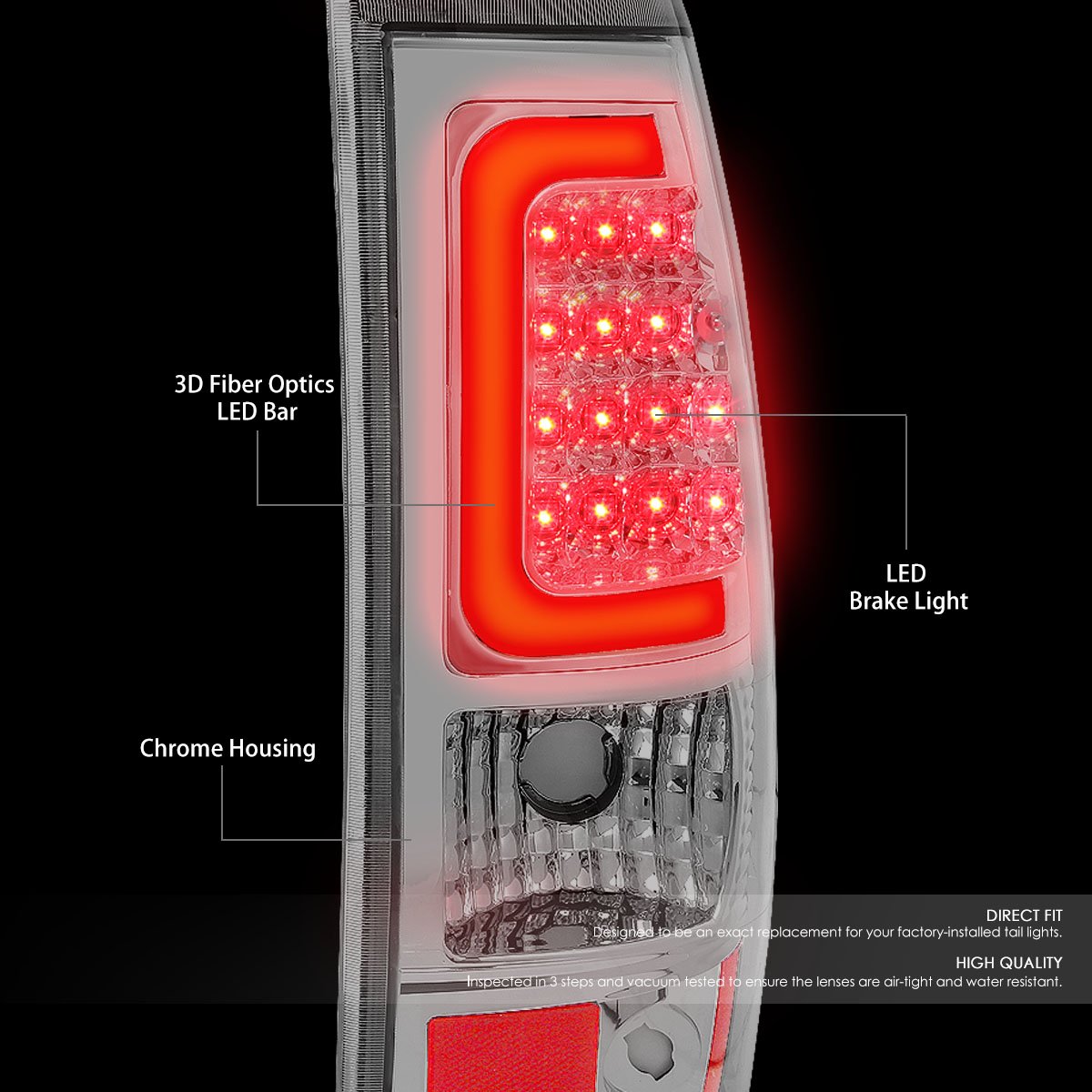 Auto Dynasty 3D LED Bar Tail Brake Lights for 2003-2007 Chevy Silverado & GMC Sierra Fleetside - Chrome Housing with Clear Lens - Enhanced Visibility & Style for Night Driving & Towing
