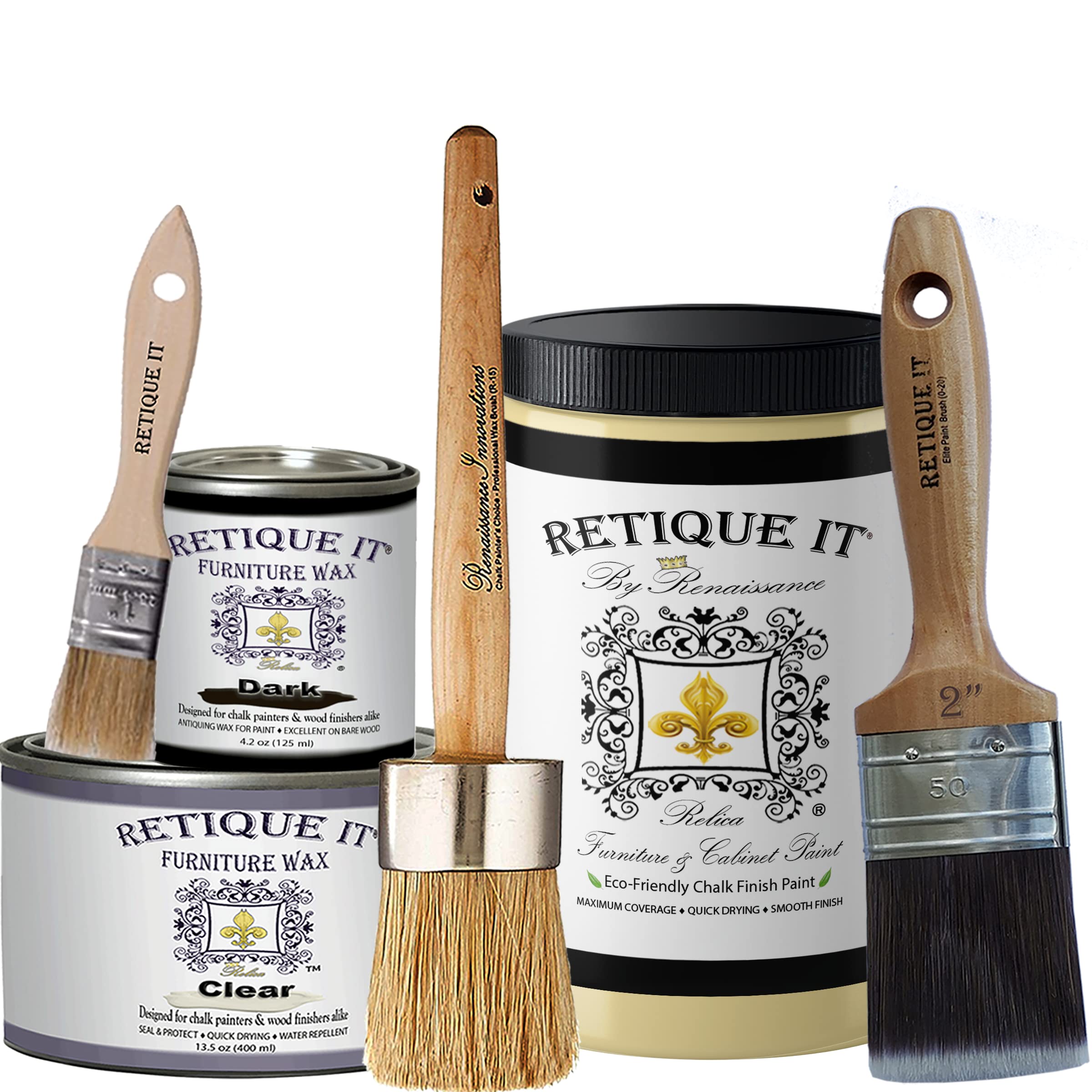 Retique It Chalk Furniture Paint by Renaissance Deluxe Starter Kit - 23 Naples Yellow (32 oz) | DIY Home Decor, Furniture Makeover & Vintage Restoration Projects