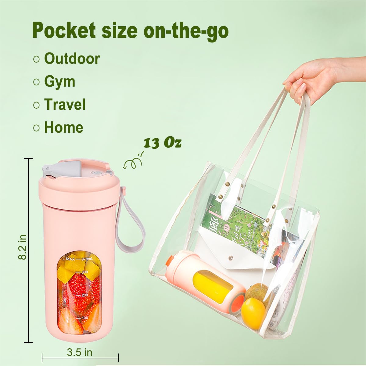 Portable USB Rechargeable Personal Blender - 13oz Mini Blender with 10 Blades for Shakes, Smoothies & Protein Drinks | Perfect for Office, Gym, Kitchen & Travel (Pink)