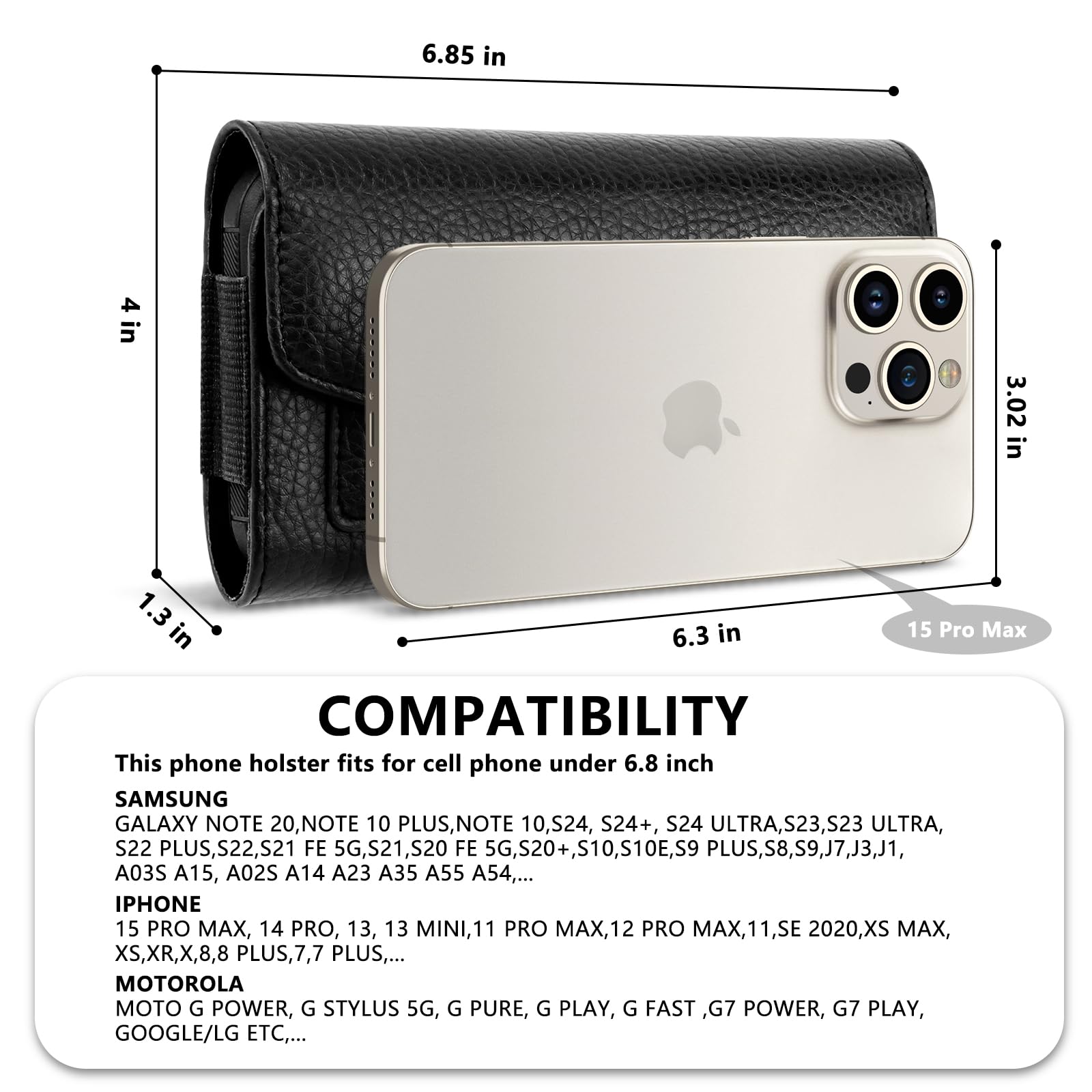 Leather Phone Holster Belt Loop Pouch for iPhone 14 13 12 Pro Max & Samsung Galaxy - Black Men's Waist Wallet Holder for Carrying Smartphones - Perfect for Outdoor Work, Hiking, and Hands-Free Convenience