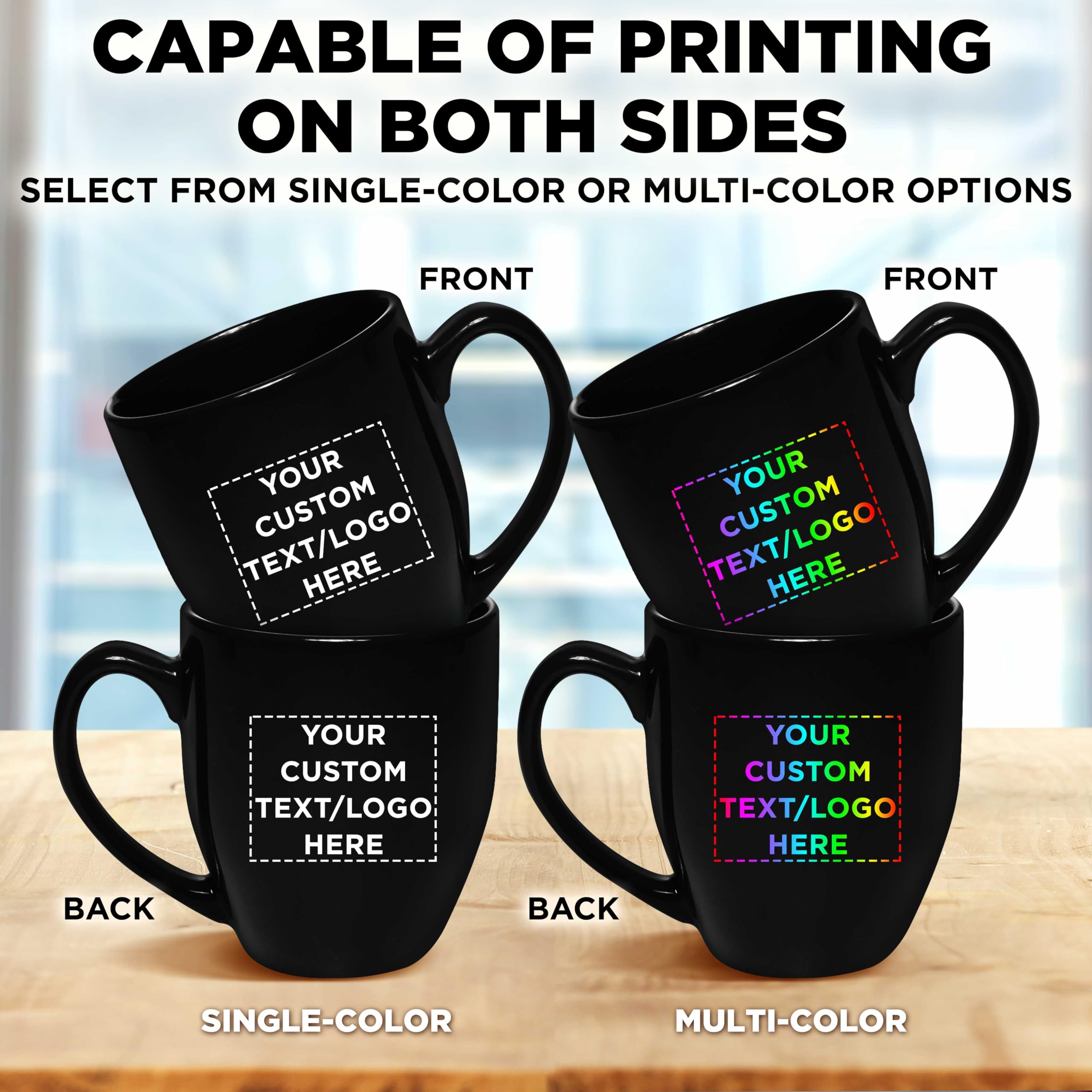Custom 16 oz Large Coffee Cups - Bulk Pack of 50 Personalized Black Mugs - Perfect for Tea, Espresso, Cappuccino & Hot Cocoa - Ideal for Cafes, Offices & Home Use