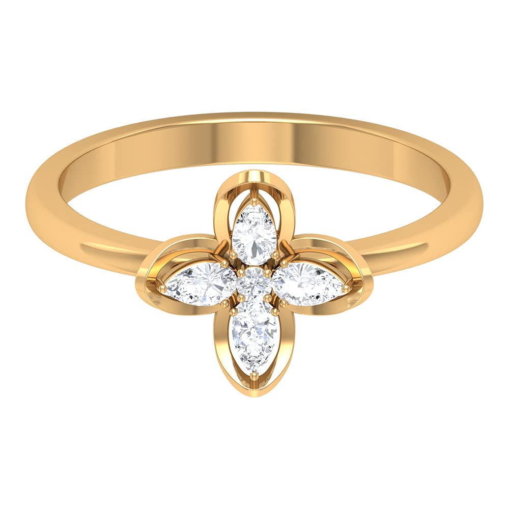 1/4 CT Diamond and Gold Ring for Women - Pear & Round Cut Real Diamond Flower Ring in 14K Solid Gold | Elegant Natural Diamond Simple Ring for Engagement, Wedding & Special Occasions