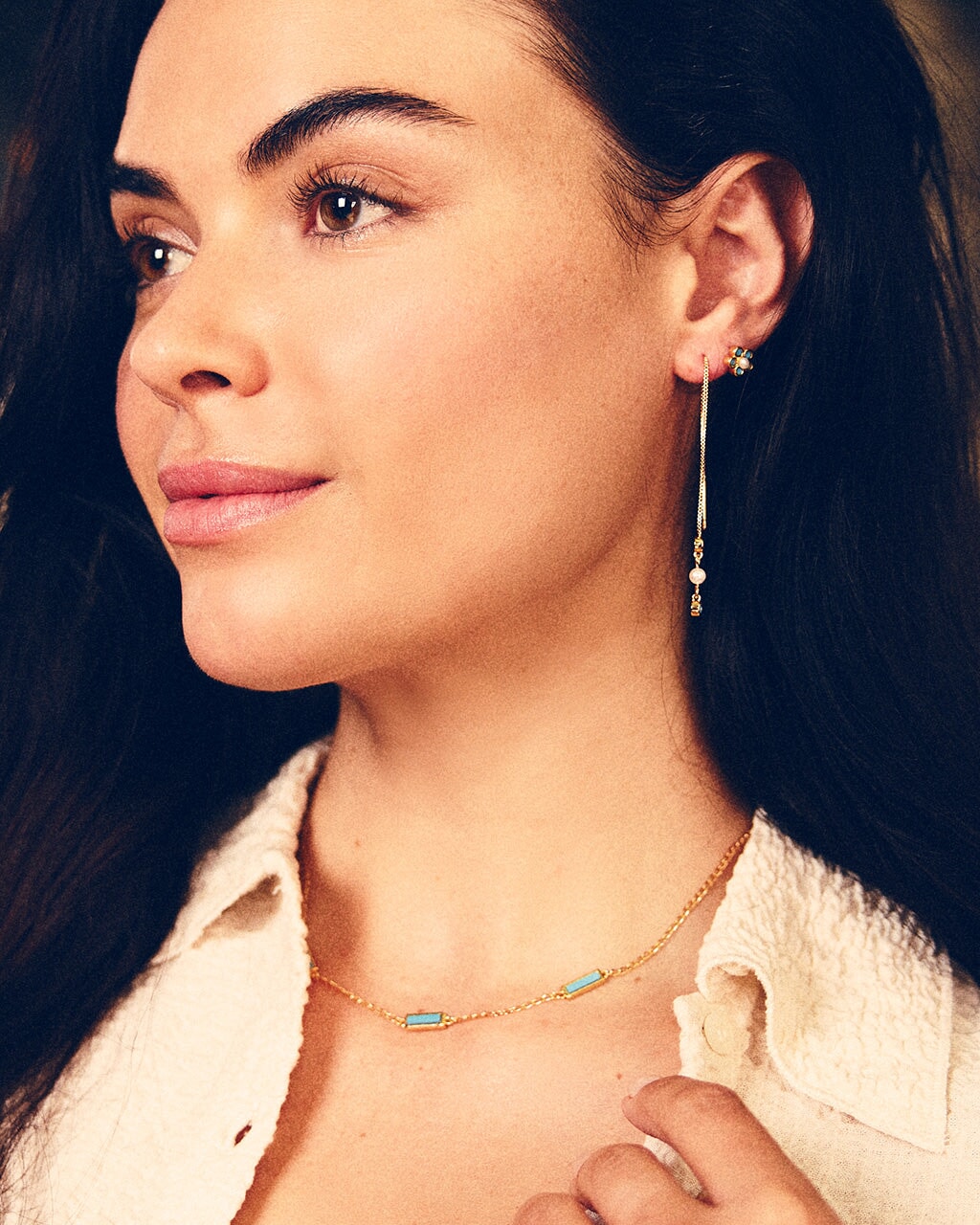 Bali Turquoise & Pearl Charm Long Threader Earrings – Handmade Boho Jewelry for Women, Dainty Dangle Earrings for Casual & Party Wear