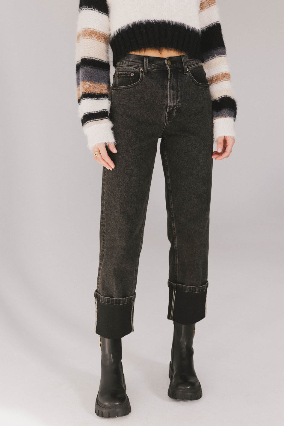 Alcott Cuffed Straight Leg Jeans for Women - High Waist Comfort Denim Pants - Casual & Office Wear - FINAL SALE