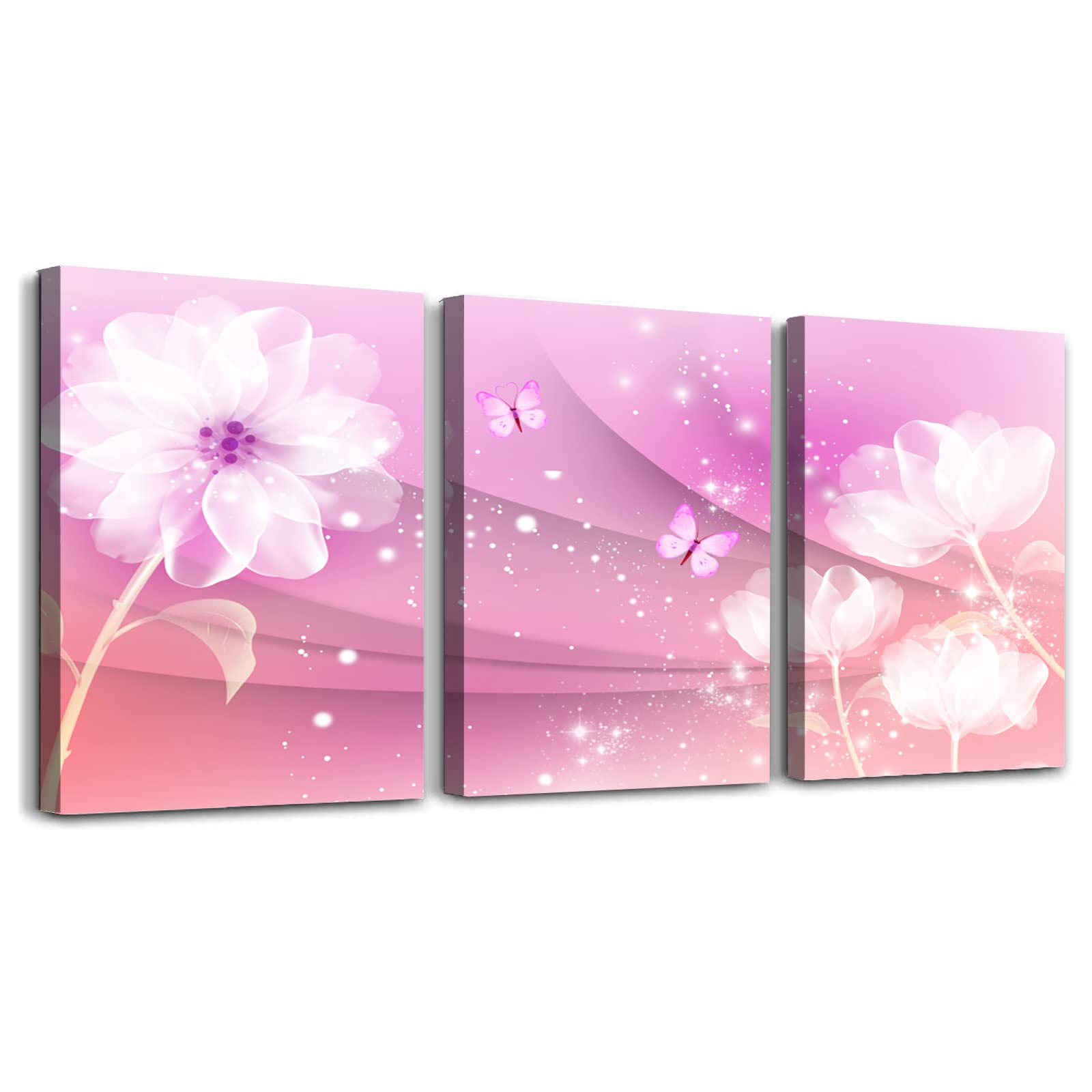 Abstract Flower Canvas Wall Art - 3 Panels Framed for Living Room & Kitchen Decor