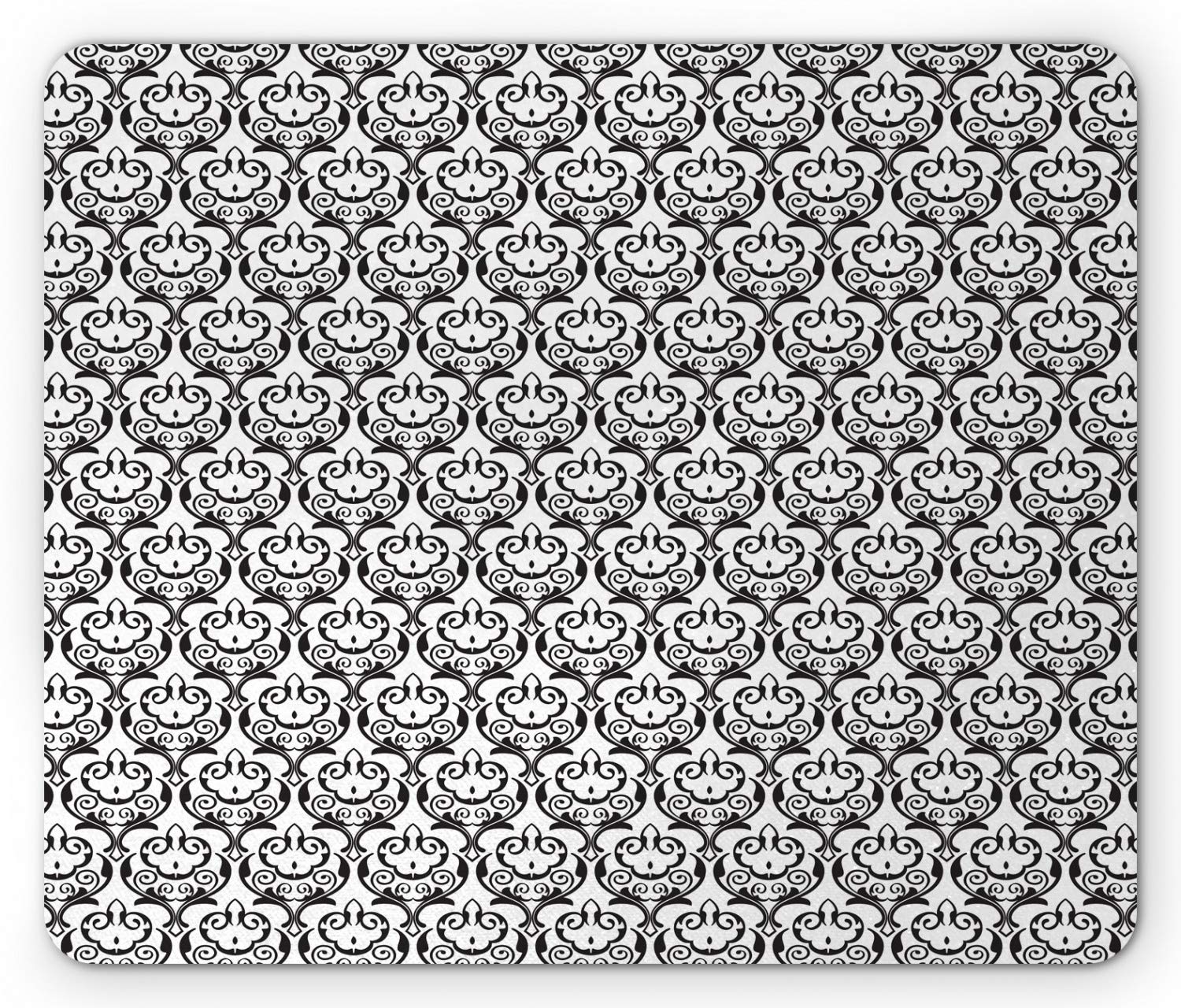 Ambesonne Antique Mouse Pad - Classic Baroque Swirls Monochromatic Pattern, Non-Slip Rubber Base, Standard Size (Charcoal Grey & White) - Perfect for Office, Gaming & Home Computer Workstations