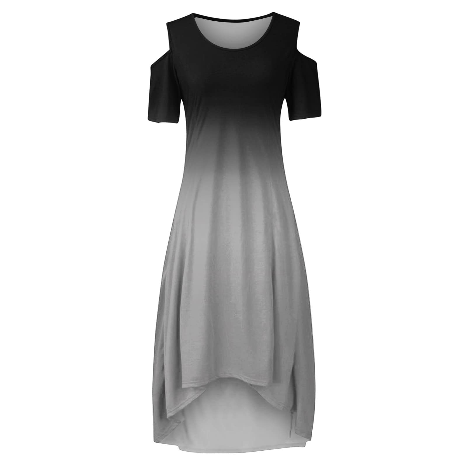 Plus Size Women's Summer Dress - Sexy Cold Shoulder Gradient High-Low Hem Short Sleeve Casual Dress for Wedding Guest, Party & Beach Vacation | Flattering A-Line Design for Curvy Figures