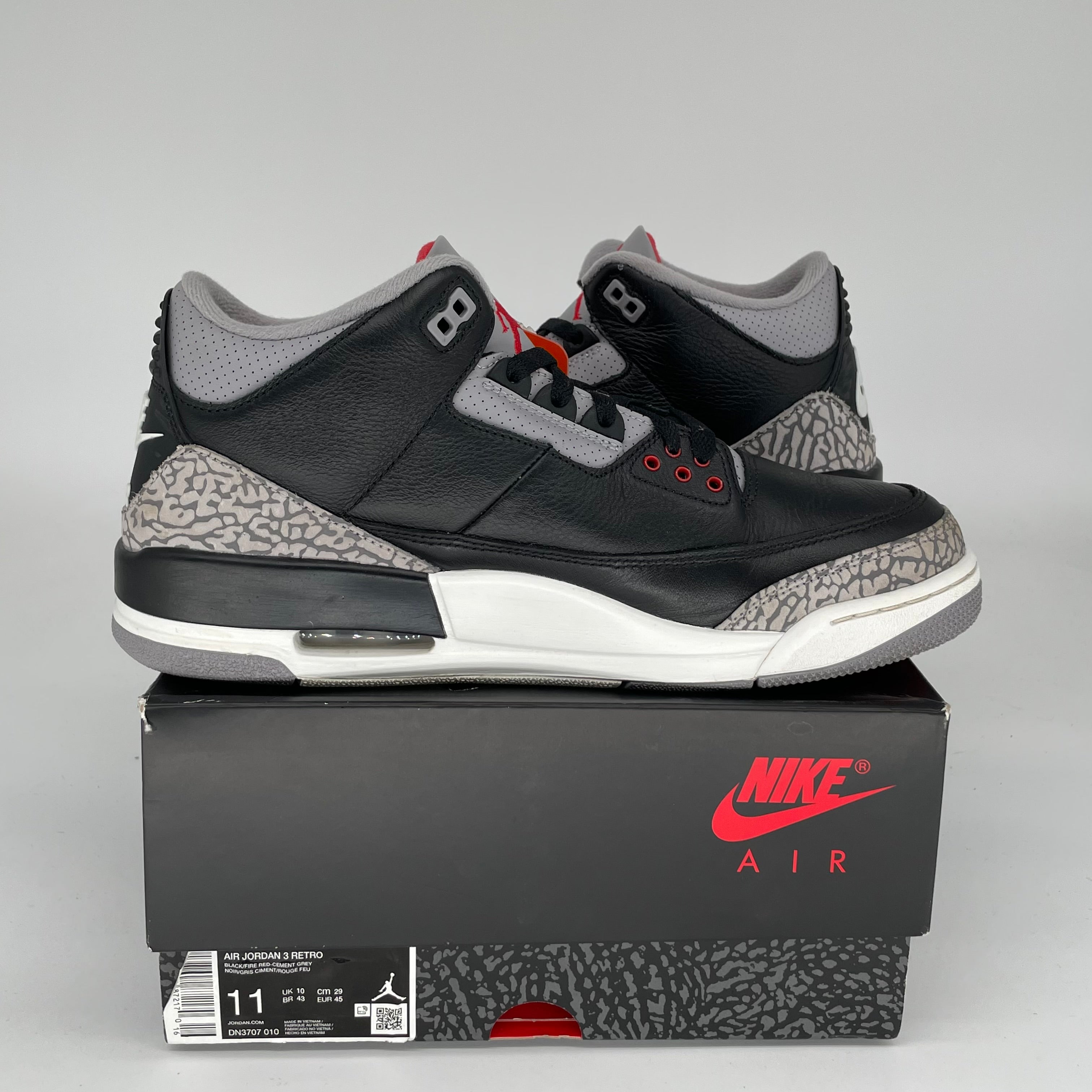 AIR JORDAN 3 Retro Black Cement Men's Basketball Shoes Size 11 - DN3707-010 | Authentic Sneakers for Streetwear & Basketball Games