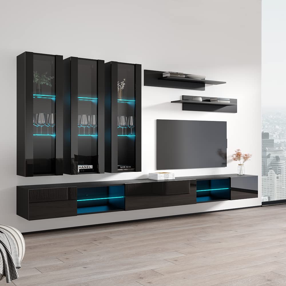 Modern Floating TV Stand with Storage & LED Lights - Wall-Mounted Entertainment Center for Bedroom & Living Room - Meble E3 33