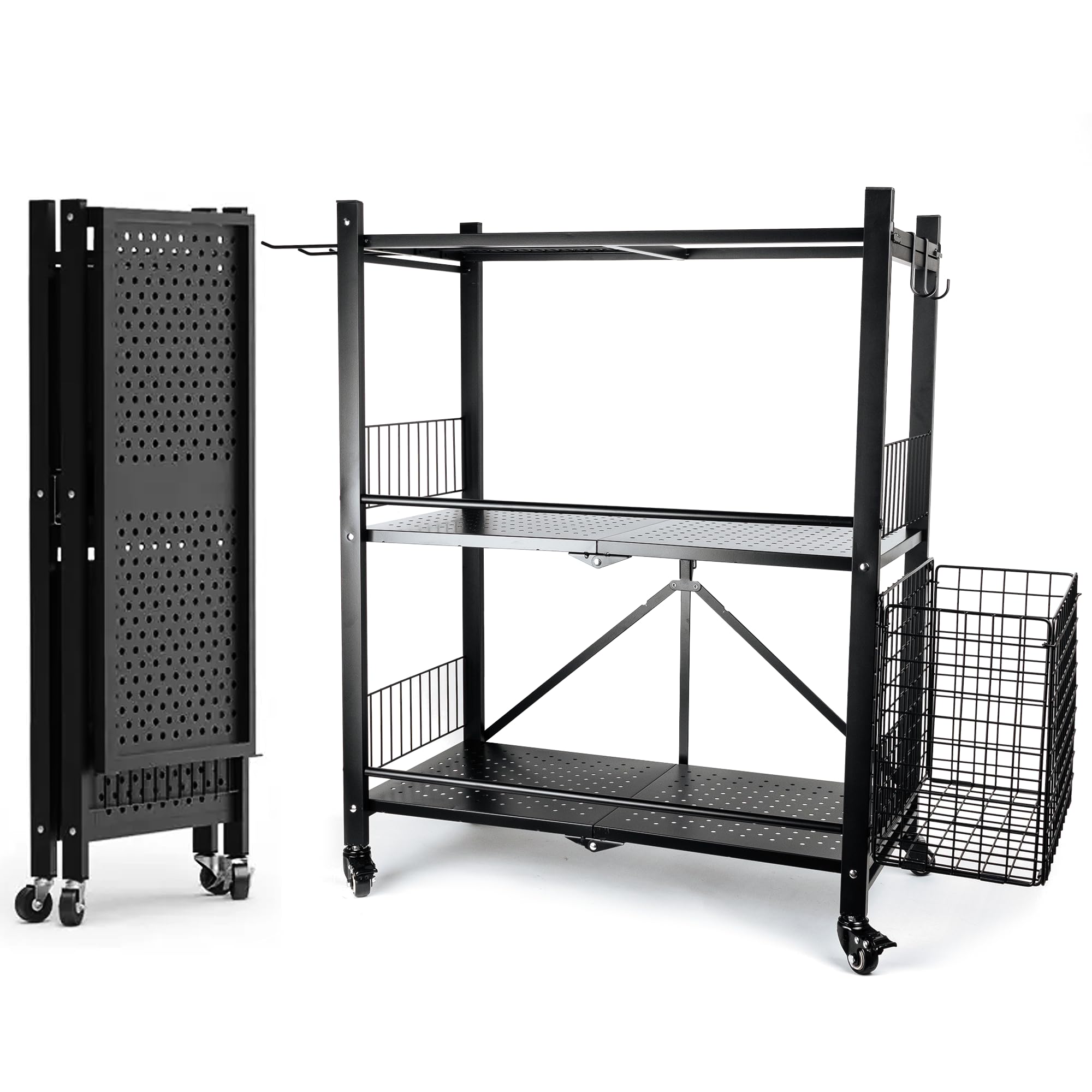 London & Byrd Heavy Duty Steel Home Gym Storage Rack with Wheels, Basket & Hooks - Quick Assembly in Minutes - Perfect for Yoga Mats, Kettlebells & Dumbbells - Ideal for Home Workouts & Garage Gym Organization