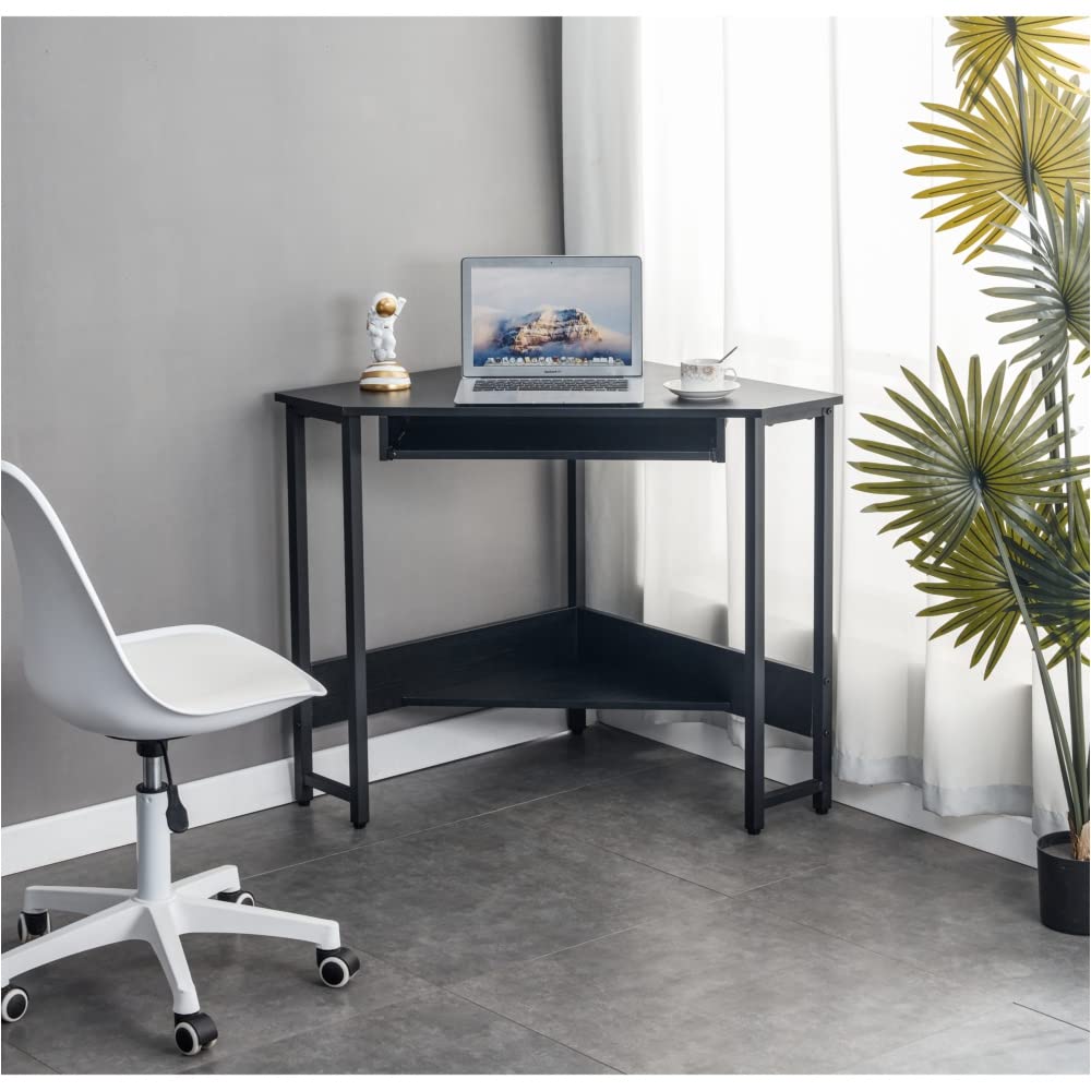Premium Solid Wood Home Office Desk with PC Roller Storage Shelves - Ergonomic Computer Workstation for Small Spaces, Study & Remote Work (Black)