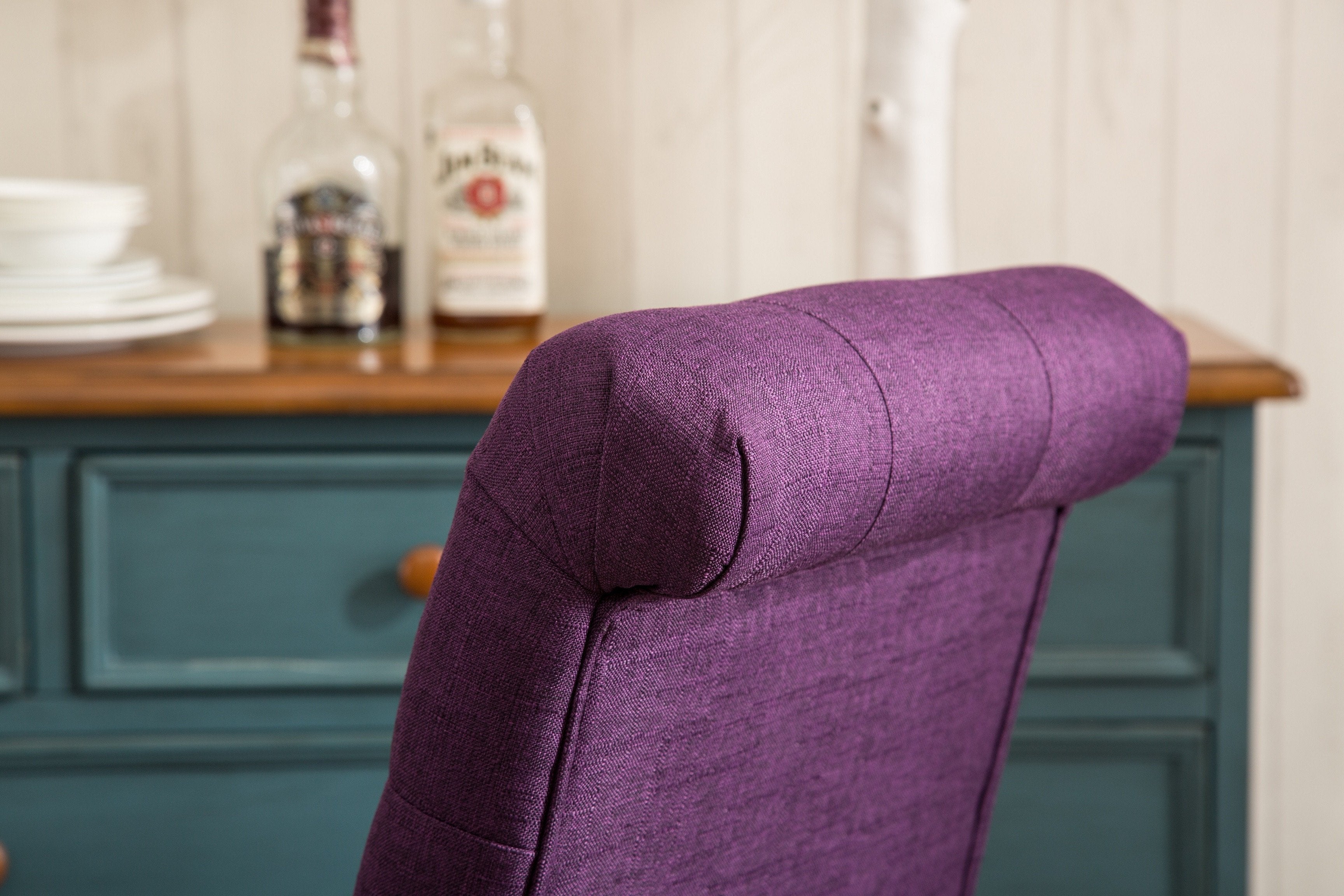Roundhill Furniture Habit Solid Wood Tufted Parsons Dining Chair - Set of 2, Purple Upholstery, Modern Kitchen & Dining Room Furniture for Home Decor