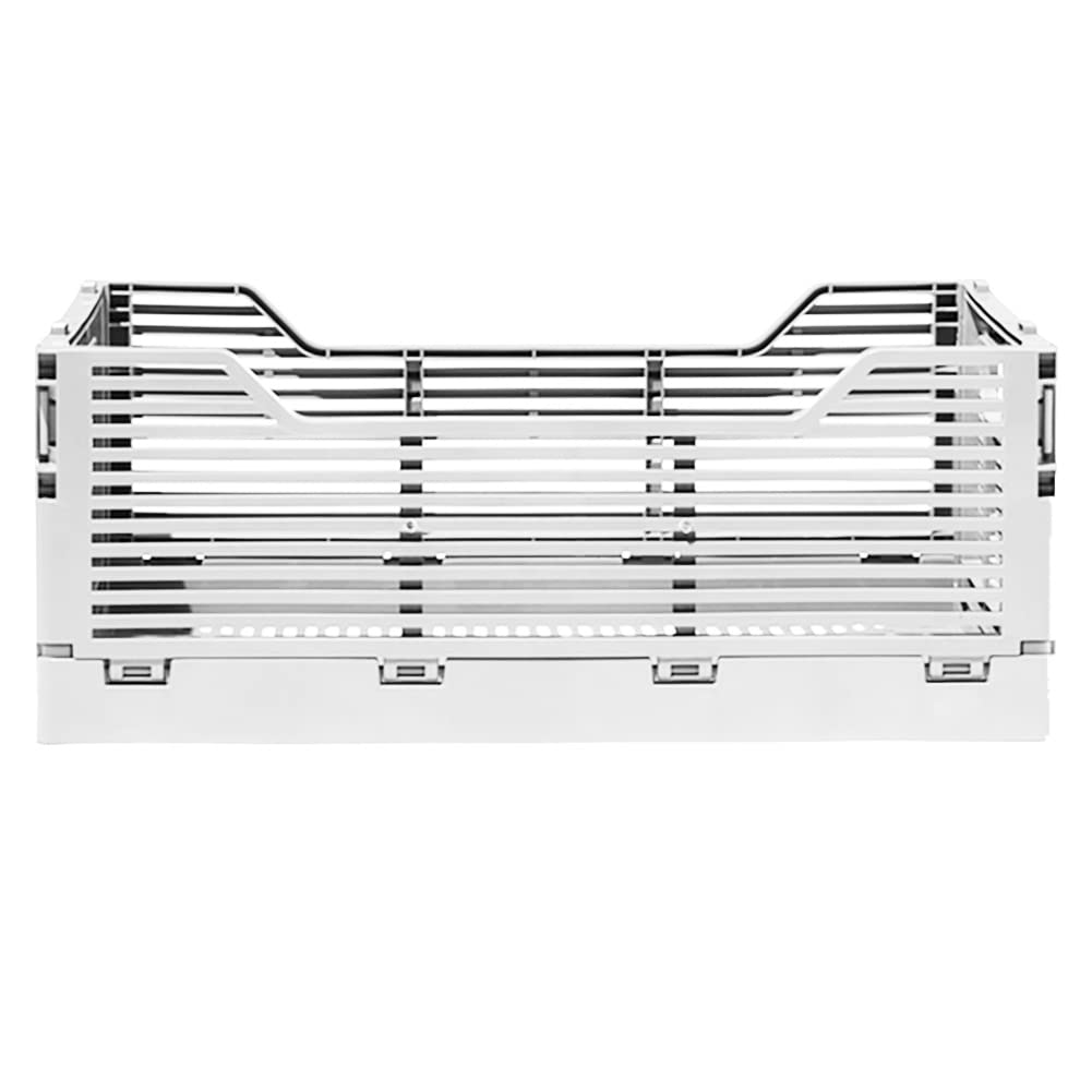 Stackable Folding Storage Crate - White Medium (3-Pack) for Desk Organization, Beauty Supplies & Closet Storage - Perfect for Home, Office & Dorm Room Organization
