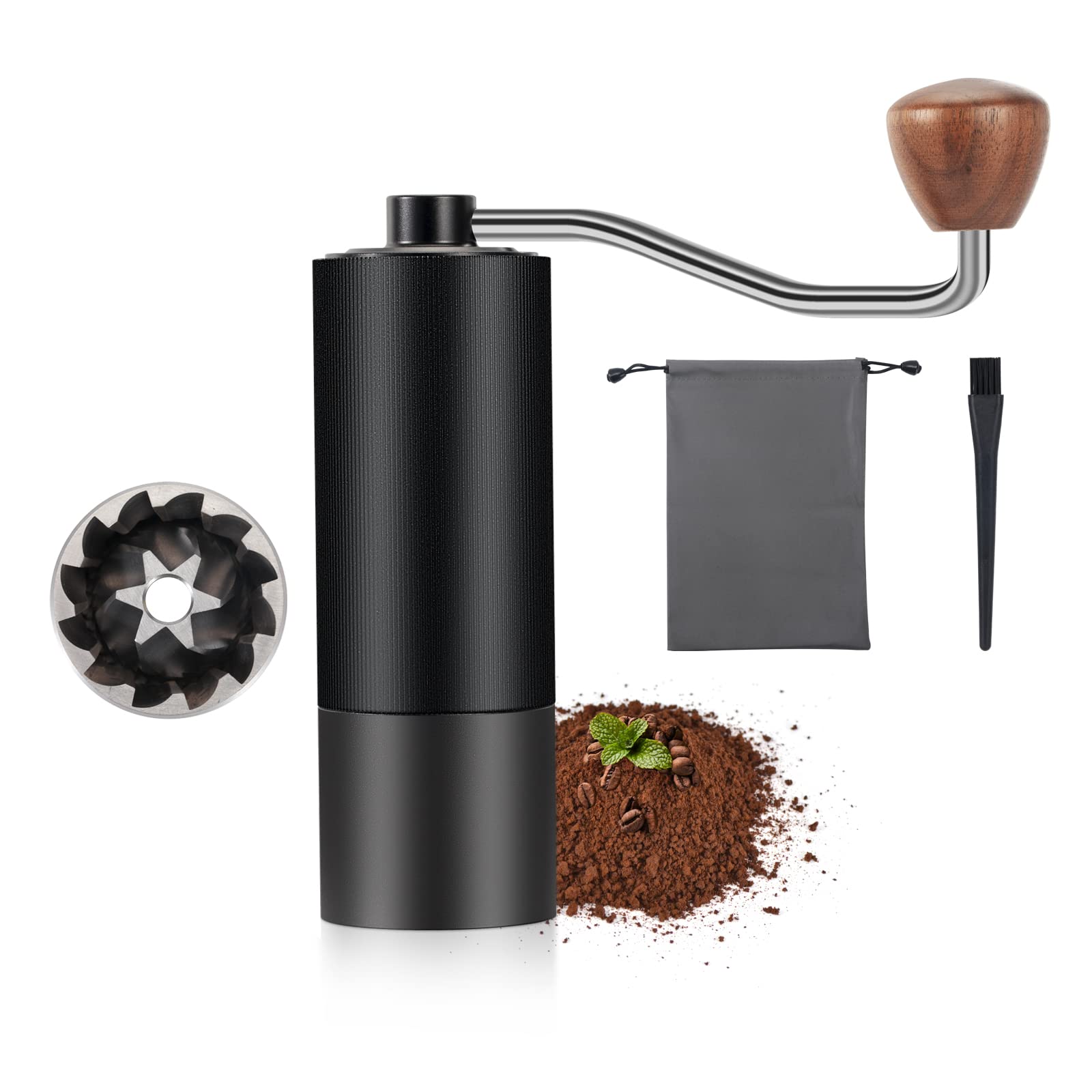 Premium Manual Coffee Grinder - 1Zpresso Stainless Steel Burr Mill with Adjustable Settings | High Precision Hand Crank for Espresso, French Press, Aeropress | Portable & Durable with Included Coffee Brush (Black) | Perfect for Home, Office, Camping & Travel Use