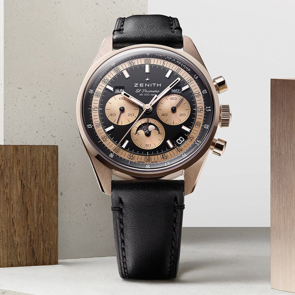 Chronomaster Original Triple Calendar Rose Gold 38mm Watch with Black Leather Strap - Perfect for Business Meetings & Formal Events