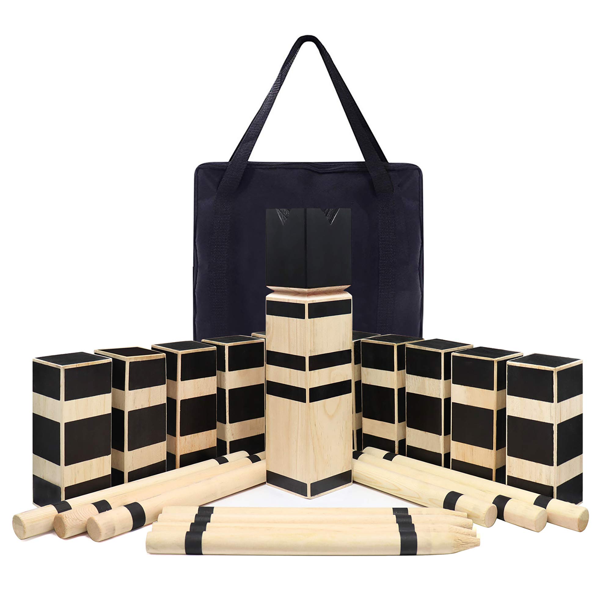 Premium Wooden Kubb Game Set with Storage Bag - Outdoor Lawn Tossing Game for Backyard, Beach & Parties - Swedish Viking Chess Strategy Game for Family Gatherings, Weddings & BBQs - Hardwood Yard Game for Adults & Kids