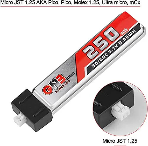 4PCS Crazepony 250mAh 1S LiPo Battery 3.7V 30C for Tiny Whoop & FPV Drones - High Performance Rechargeable Battery with Micro JST Connector - Perfect for Drone Racing, Aerial Photography and RC Hobbyists