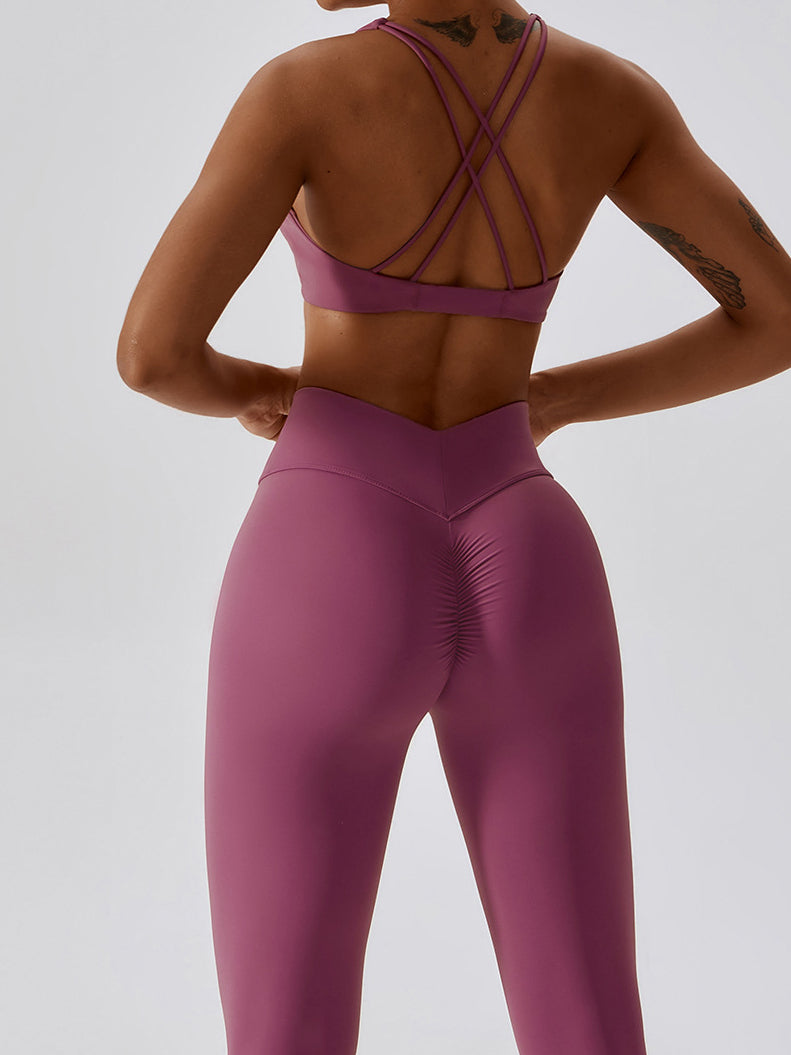 ZASUWA Women's Twist Cross Back V-Shape Waist Scrunch Bum Tracksuit - Sexy Workout Outfit for Gym, Yoga & Running