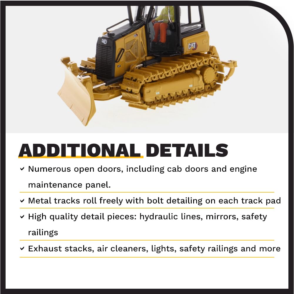 1:50 Scale Caterpillar D3 Dozer Diecast Model by Diecast Masters - High Line Series 85673 with Metal Tracks & Detailed Engine Compartment | Collectible Construction Equipment for Display & Play | Perfect for Model Enthusiasts & Kids' Construction Toy Scenes