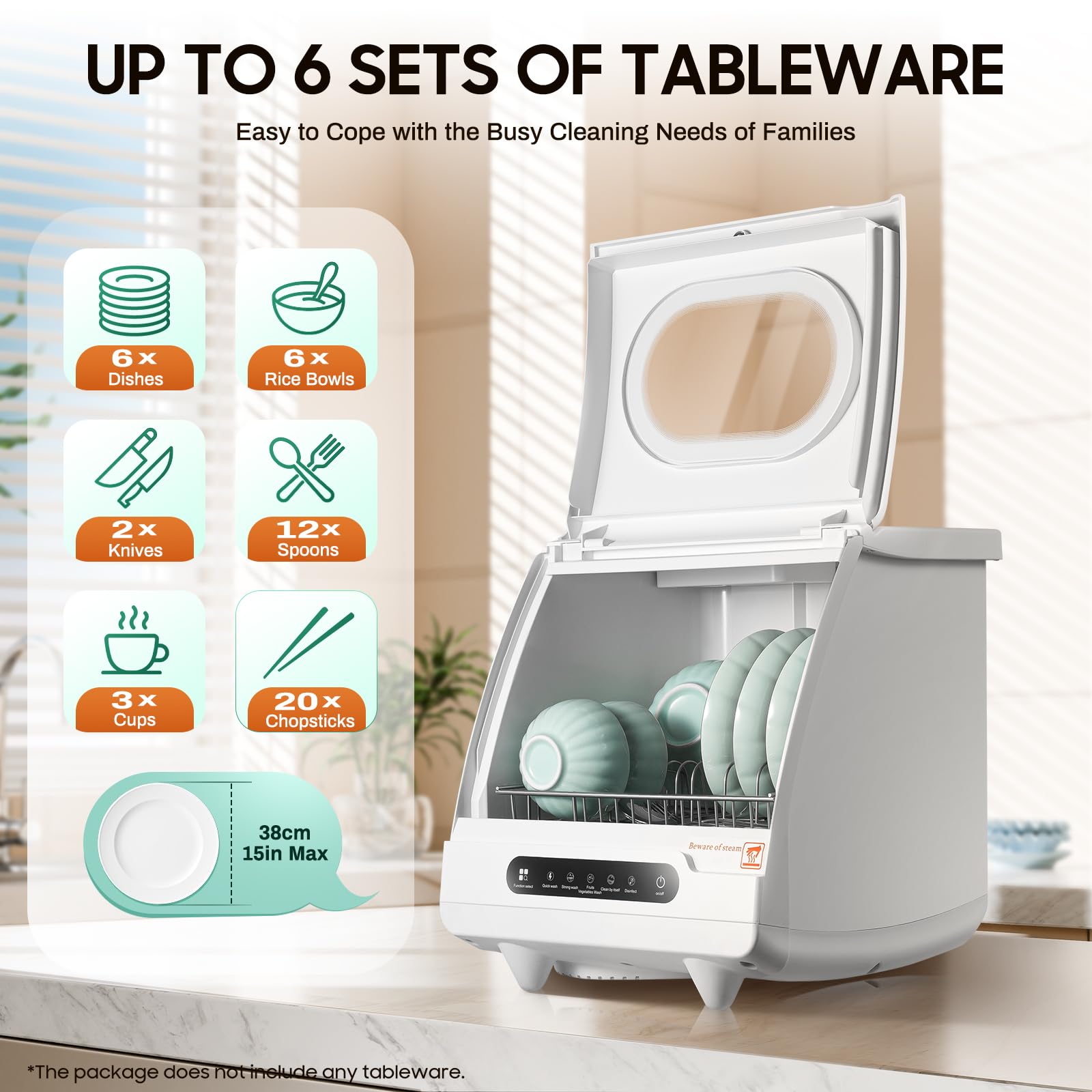 Portable Countertop Dishwasher with 5 Wash Programs - 1200W Compact Mini Dishwasher with Leak-Proof Tank & Drying Function - Ideal for RVs, Apartments, Dorms, Camping & Small Kitchens