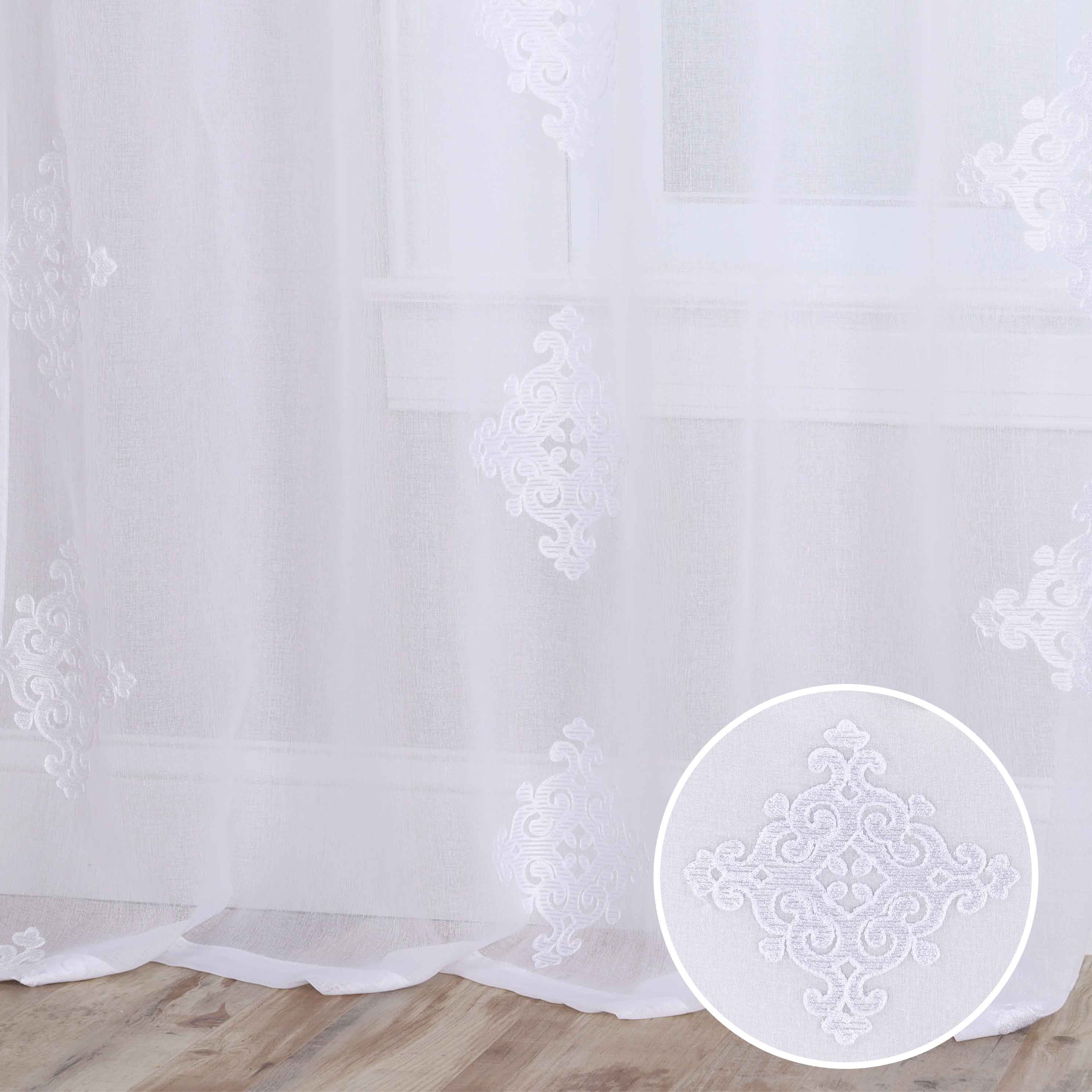Embroidered Damask Sheer Grommet Curtain Panel Set - Elegant Window Treatment for Living Room, Bedroom & Dining Room - Light Filtering & Privacy Sheer Drapes