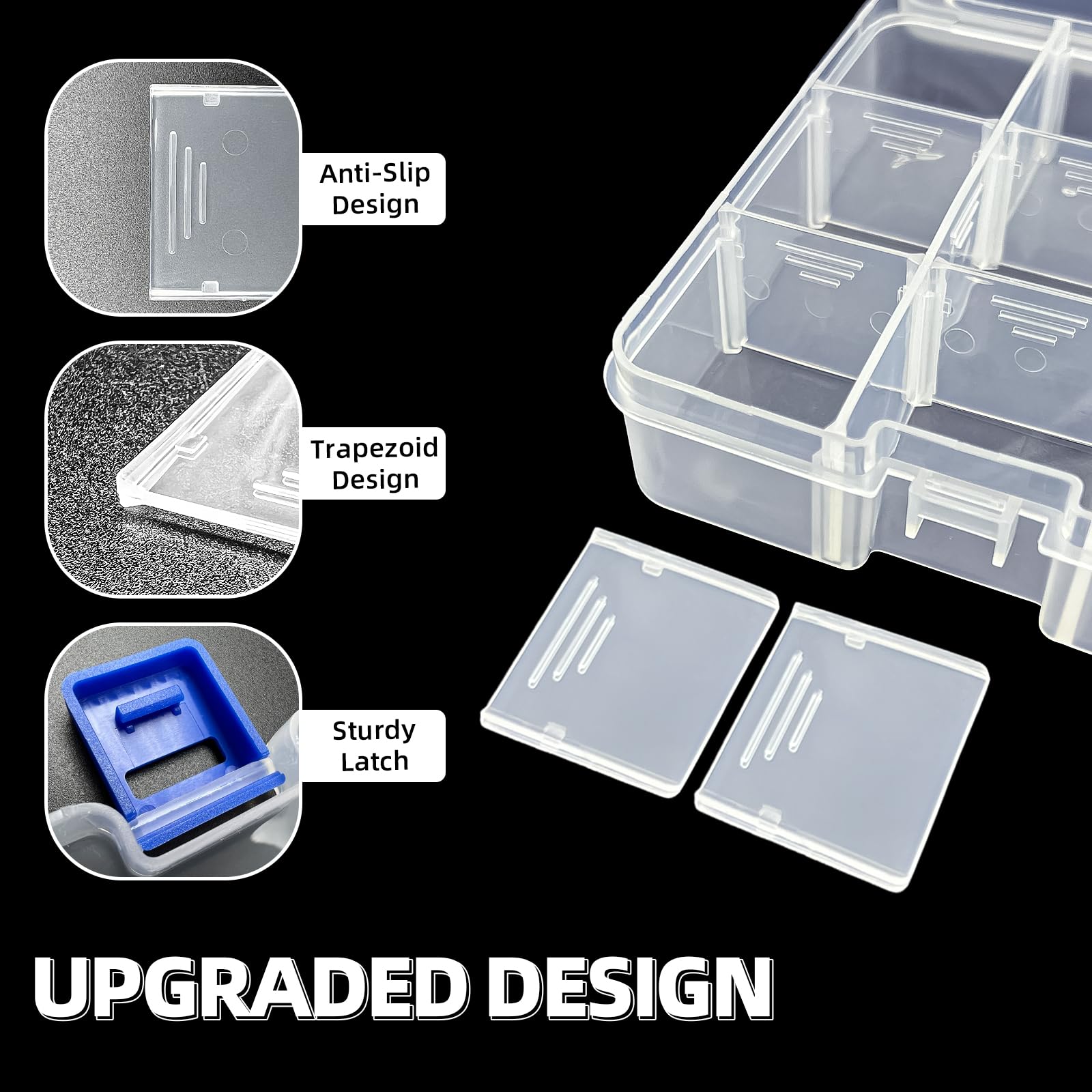 Qualsen 18-Grid Plastic Craft Storage Box with Compartments & Lids - Jewelry Organizer for Beads, Earrings, Fishing Tackle & Small Accessories (White, Set of 2) - Perfect for DIY Crafts, Home Organization & Travel Storage