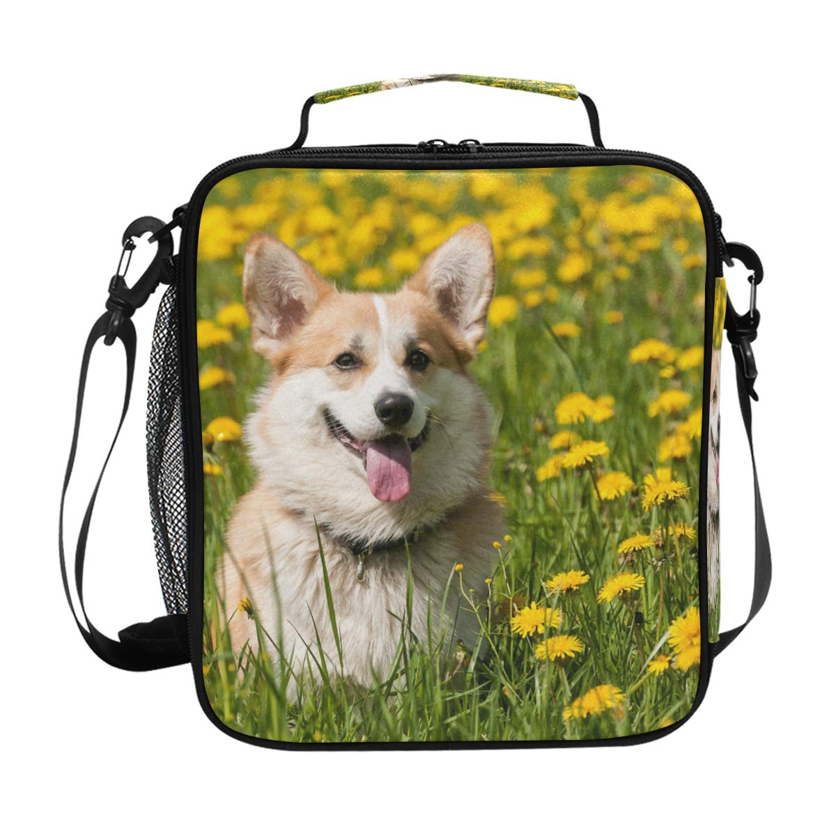 Insulated Reusable Welsh Corgi Flower Lunch Box Tote Bag for Women & Kids - Perfect for School, Work, Picnics & Outdoor Activities