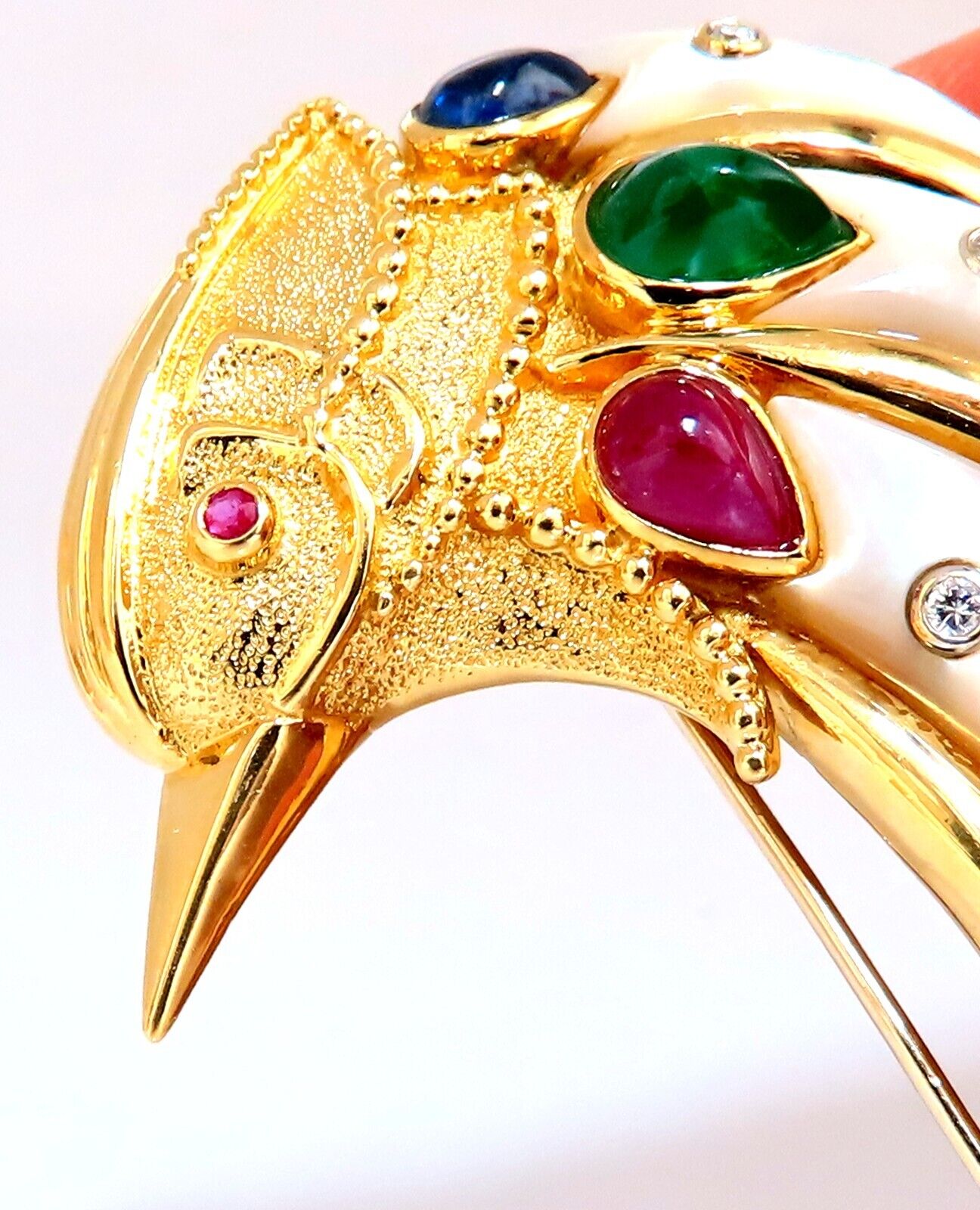 Vintage Hand-Carved South Sea Pearl & Gemstone Penguin Brooch - Ruby, Sapphire, Emerald Accents - 18kt Gold Jewelry for Formal Events & Gift Giving