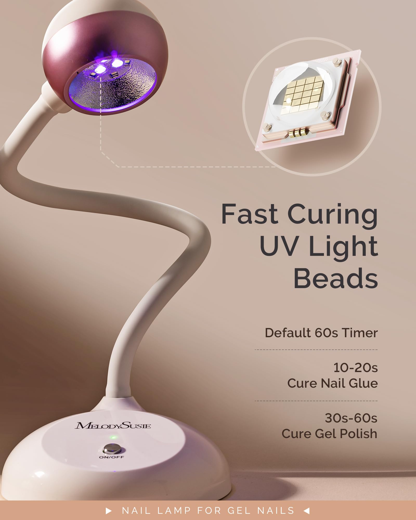 MelodySusie 2-in-1 Cordless UV LED Nail Lamp with Gooseneck Design - Rechargeable Gel Polish Curing Light for Nail Extensions & Manicures | Perfect for Home Salon, Professional Use & DIY Nail Art