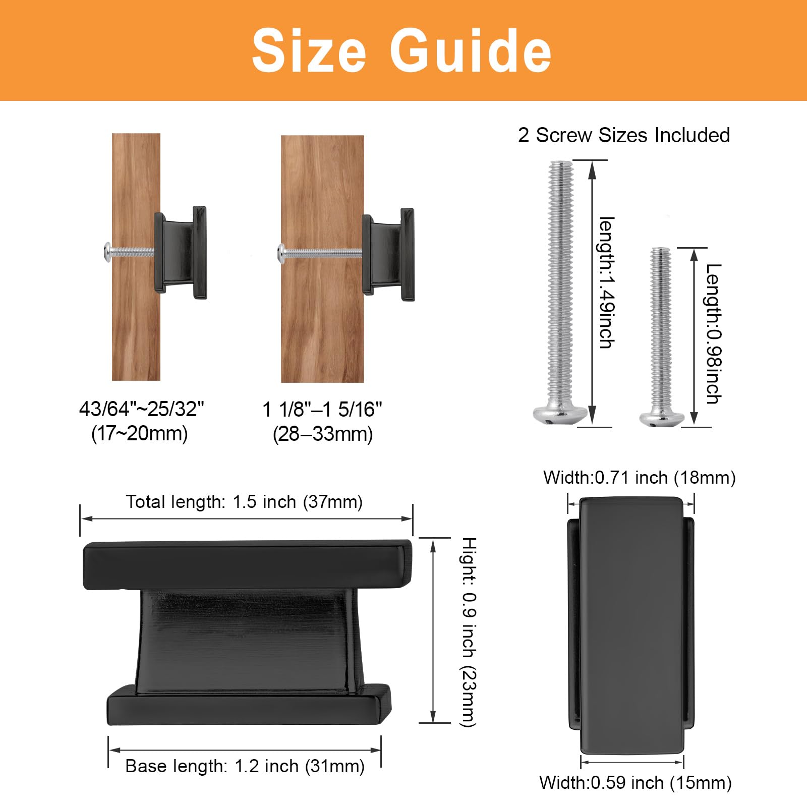 10 Pack Matte Black Cabinet Knobs - Solid Zinc Alloy for Kitchen, Bathroom & Closet